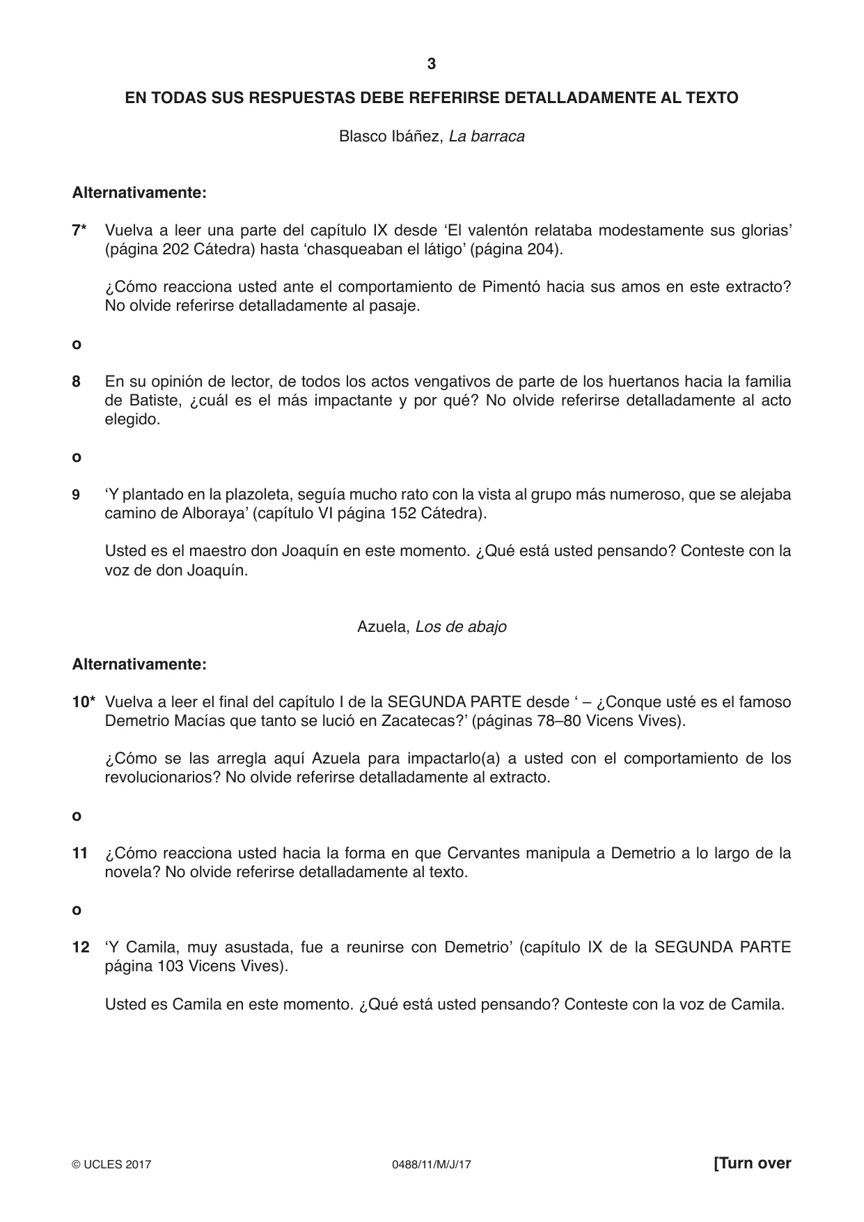 Cambridge IGCSE Spanish - Literature 0488 2017 May/June Paper 1 · Variant 1 question paper, page 3 of 8