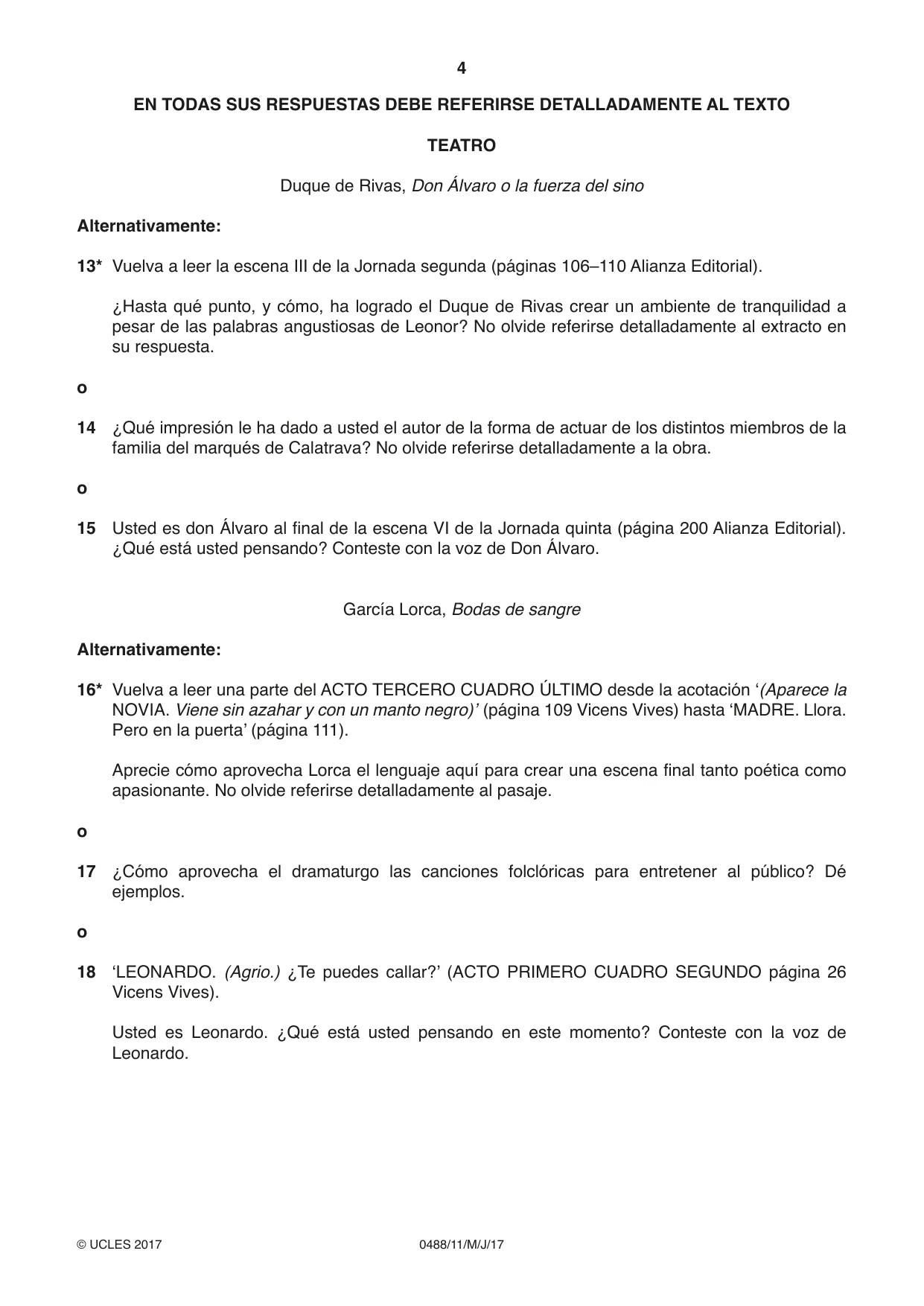 Cambridge IGCSE Spanish - Literature 0488 2017 May/June Paper 1 · Variant 1 question paper, page 4 of 8