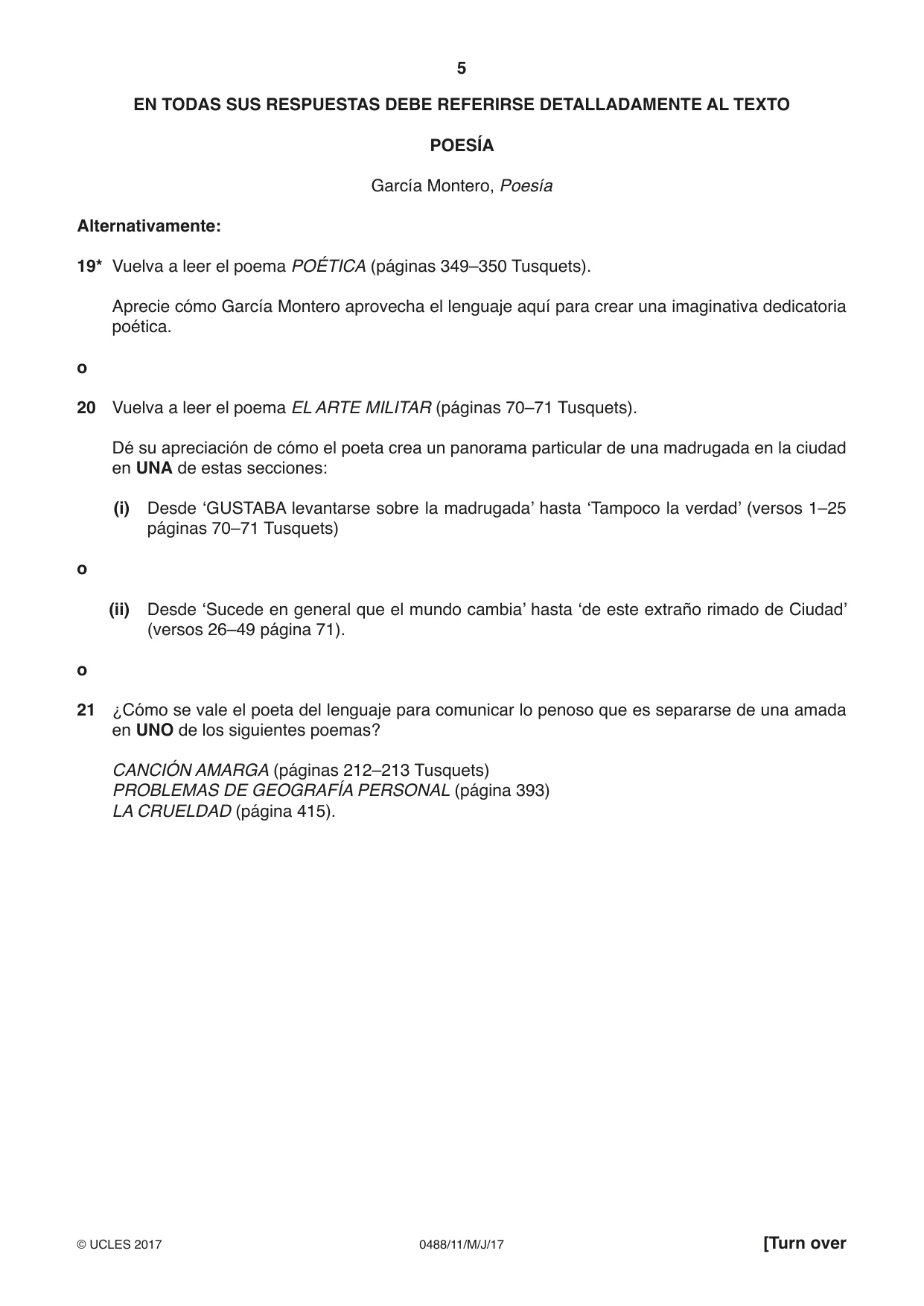 Cambridge IGCSE Spanish - Literature 0488 2017 May/June Paper 1 · Variant 1 question paper, page 5 of 8