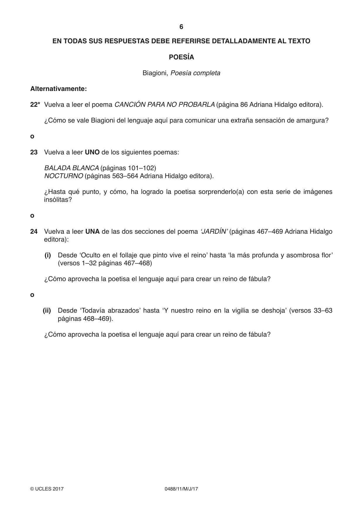Cambridge IGCSE Spanish - Literature 0488 2017 May/June Paper 1 · Variant 1 question paper, page 6 of 8