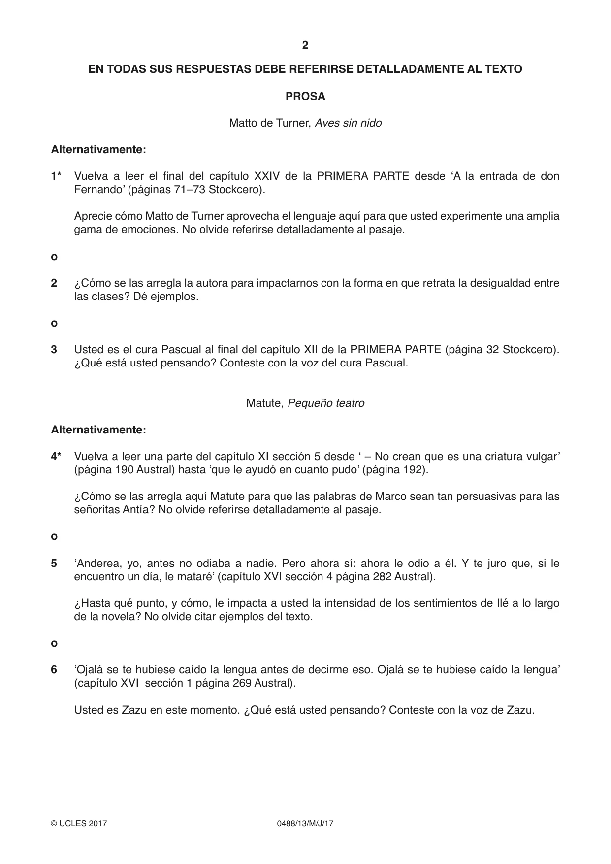 Cambridge IGCSE Spanish - Literature 0488 2017 May/June Paper 1 · Variant 3 question paper, page 2 of 8