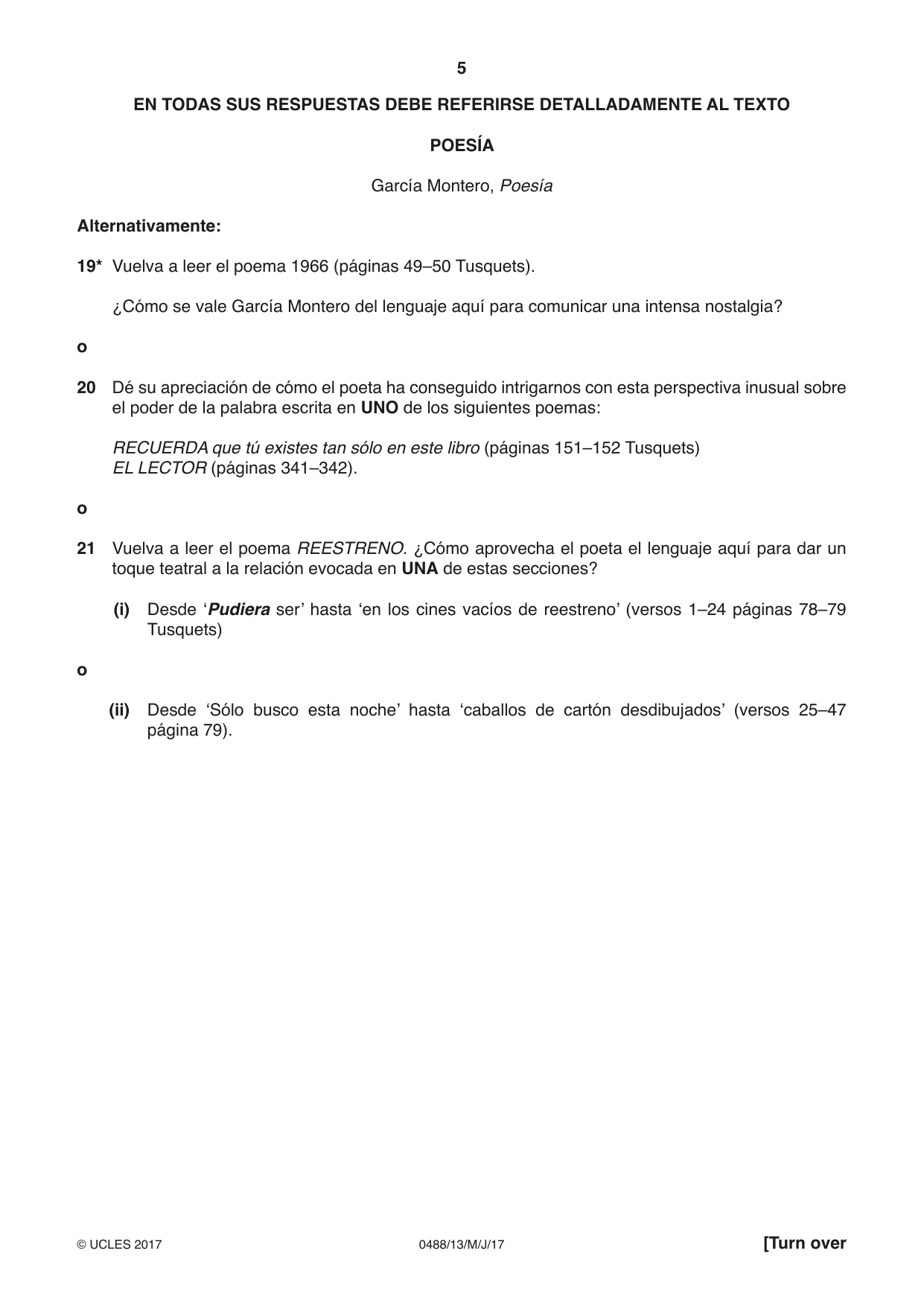 Cambridge IGCSE Spanish - Literature 0488 2017 May/June Paper 1 · Variant 3 question paper, page 5 of 8