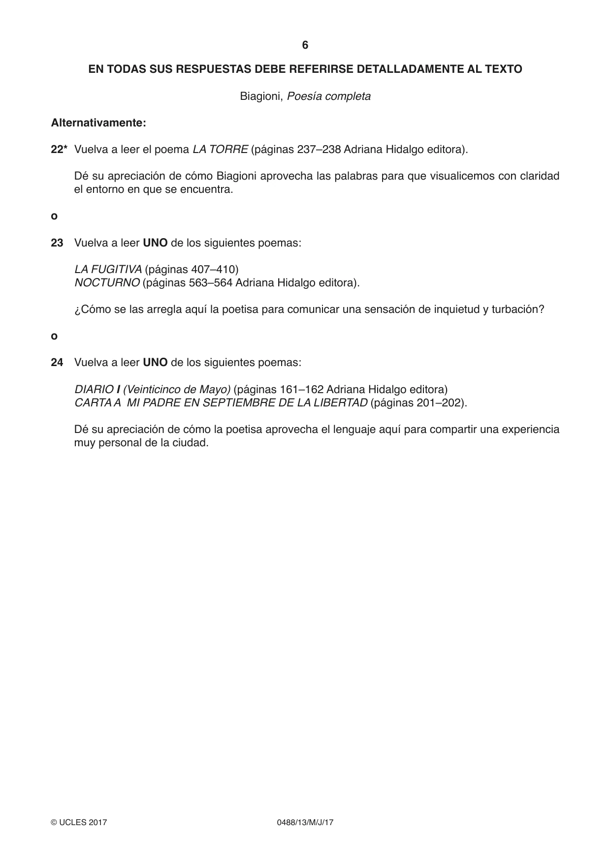 Cambridge IGCSE Spanish - Literature 0488 2017 May/June Paper 1 · Variant 3 question paper, page 6 of 8
