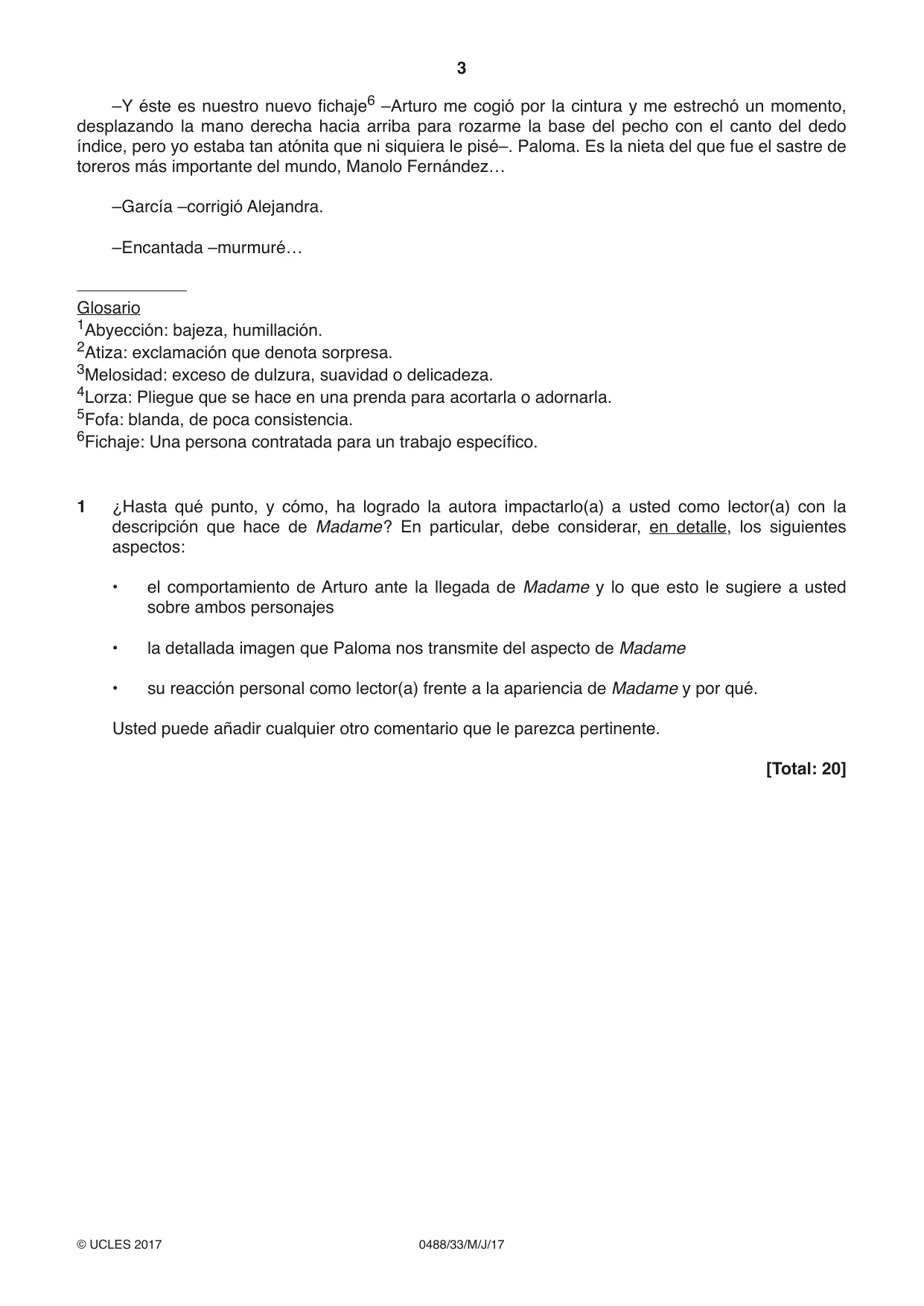 Cambridge IGCSE Spanish - Literature 0488 2017 May/June Paper 3 · Variant 3 question paper, page 3 of 4