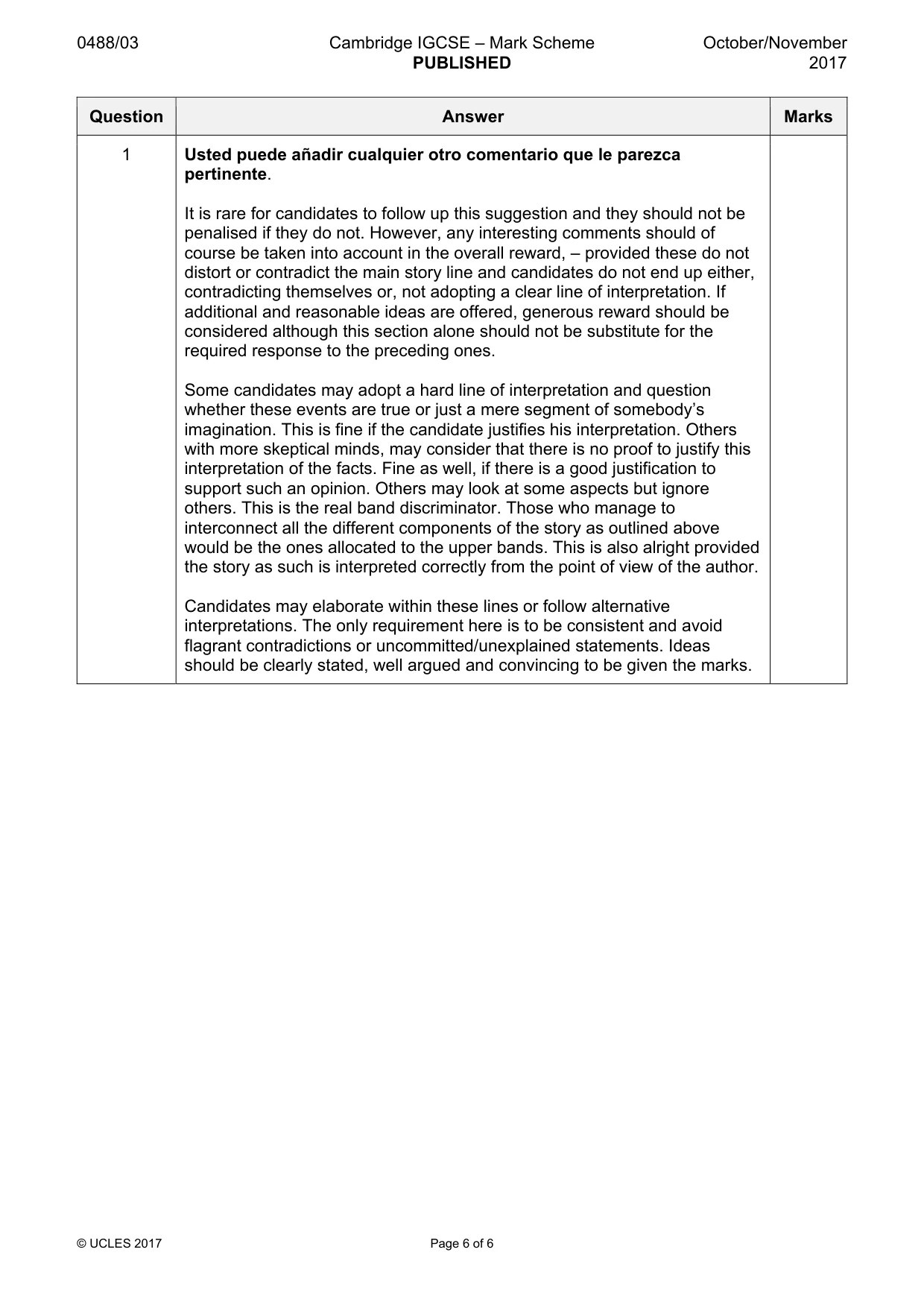 Mark scheme, page 6 of 6