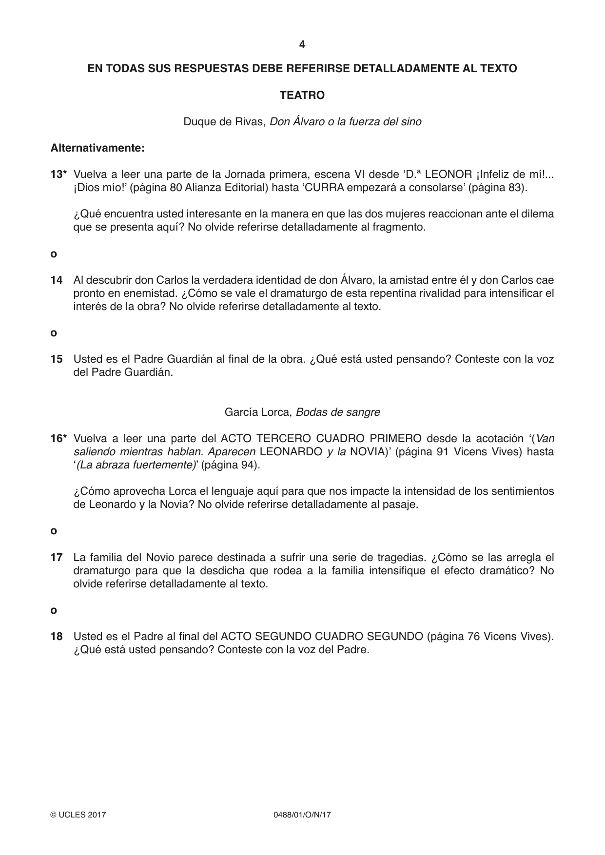 Cambridge IGCSE Spanish - Literature 0488 2017 Oct/Nov Paper 1 · Variant 1 question paper, page 4 of 8