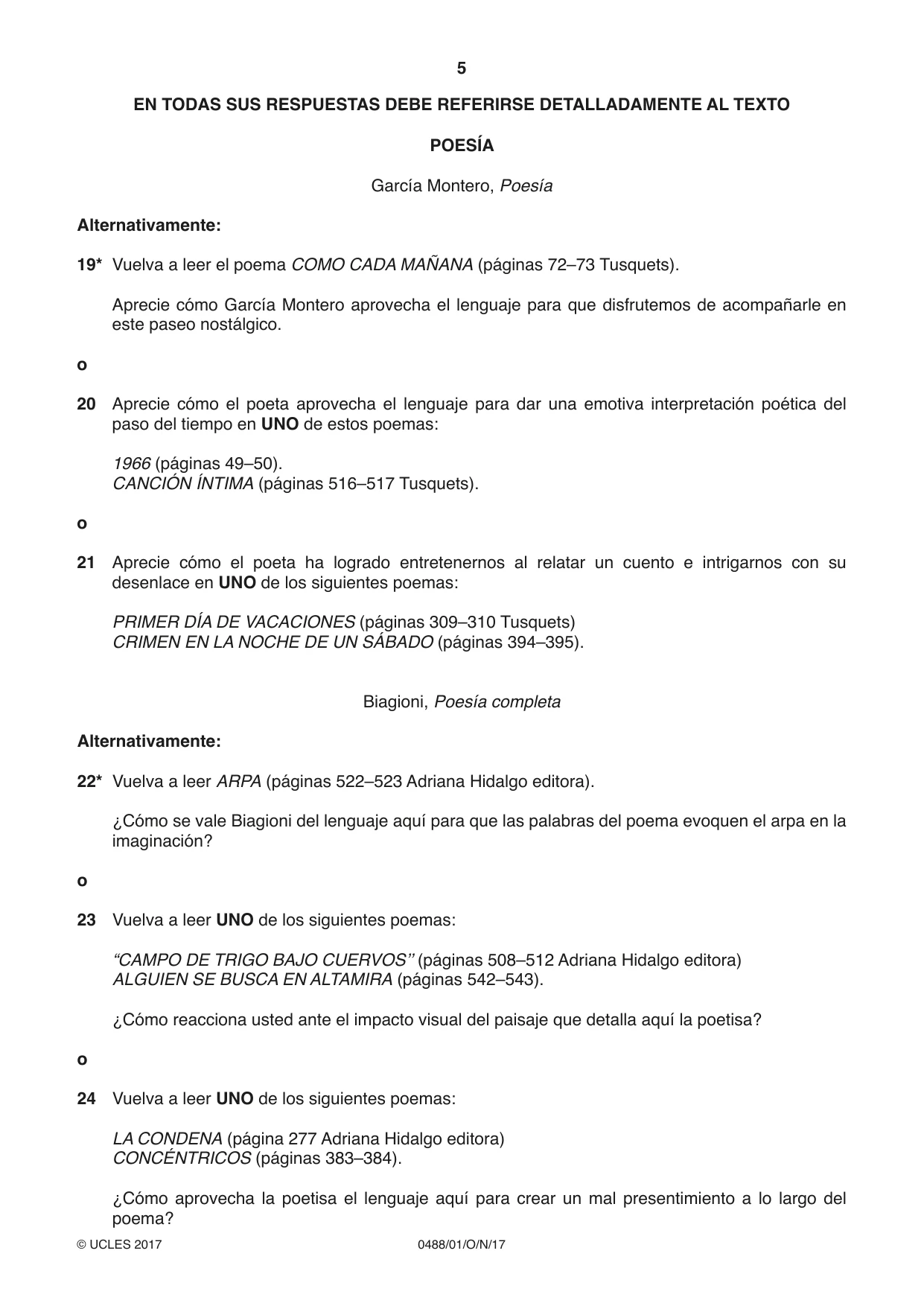Cambridge IGCSE Spanish - Literature 0488 2017 Oct/Nov Paper 1 · Variant 1 question paper, page 5 of 8
