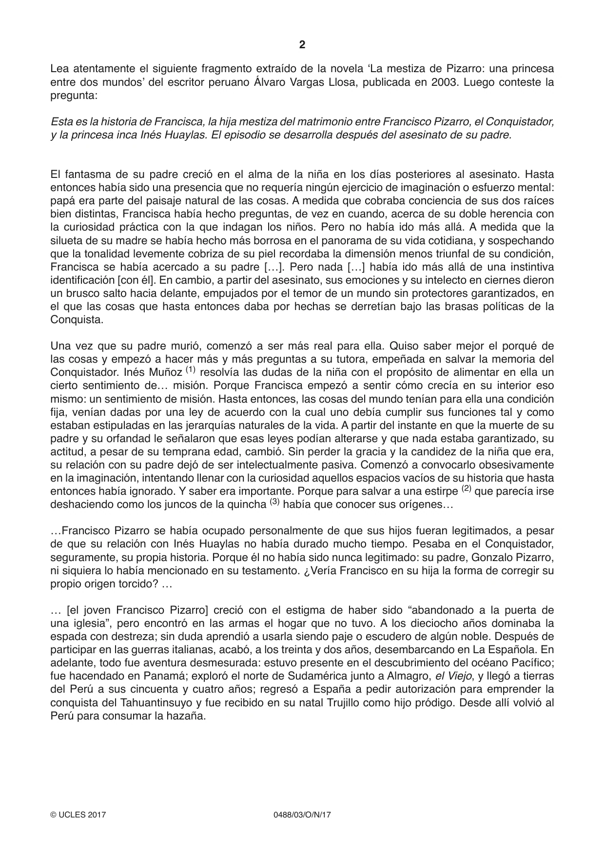Cambridge IGCSE Spanish - Literature 0488 2017 Oct/Nov Paper 3 · Variant 1 question paper, page 2 of 4