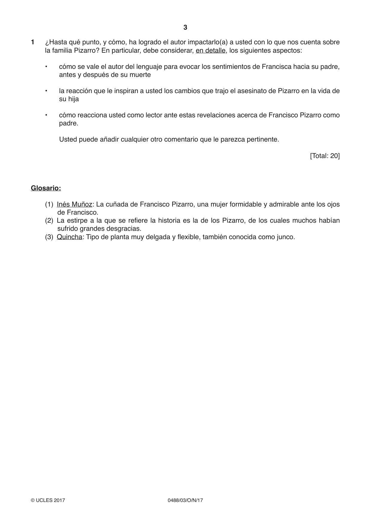 Cambridge IGCSE Spanish - Literature 0488 2017 Oct/Nov Paper 3 · Variant 1 question paper, page 3 of 4