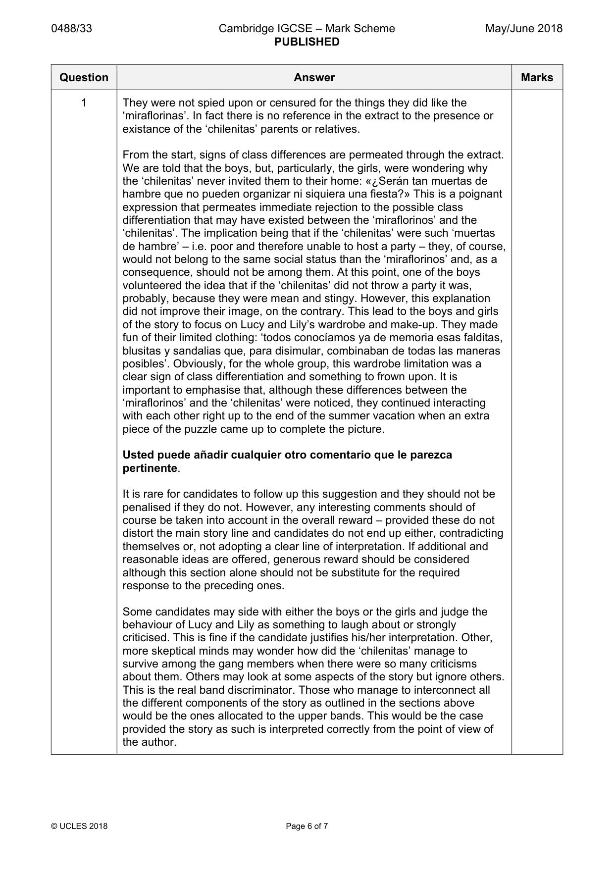 Mark scheme, page 6 of 7