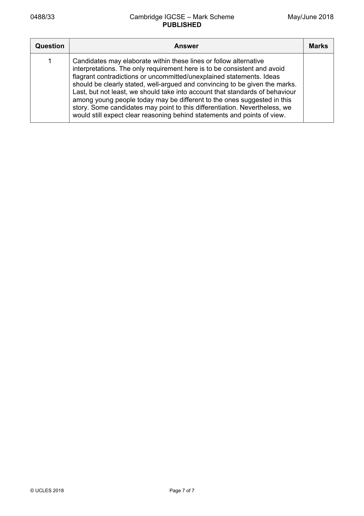 Mark scheme, page 7 of 7