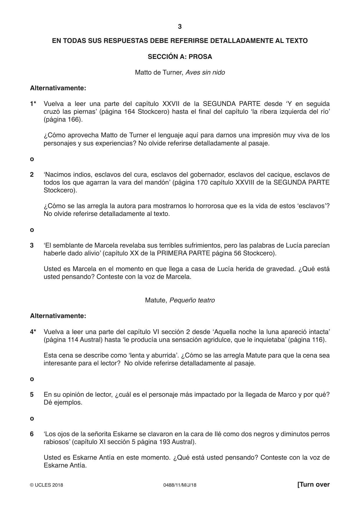 Cambridge IGCSE Spanish - Literature 0488 2018 May/June Paper 1 · Variant 1 question paper, page 3 of 8