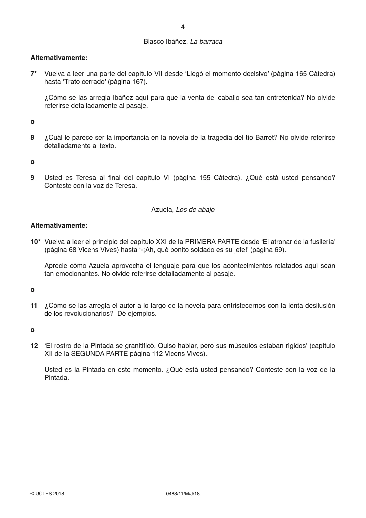Cambridge IGCSE Spanish - Literature 0488 2018 May/June Paper 1 · Variant 1 question paper, page 4 of 8