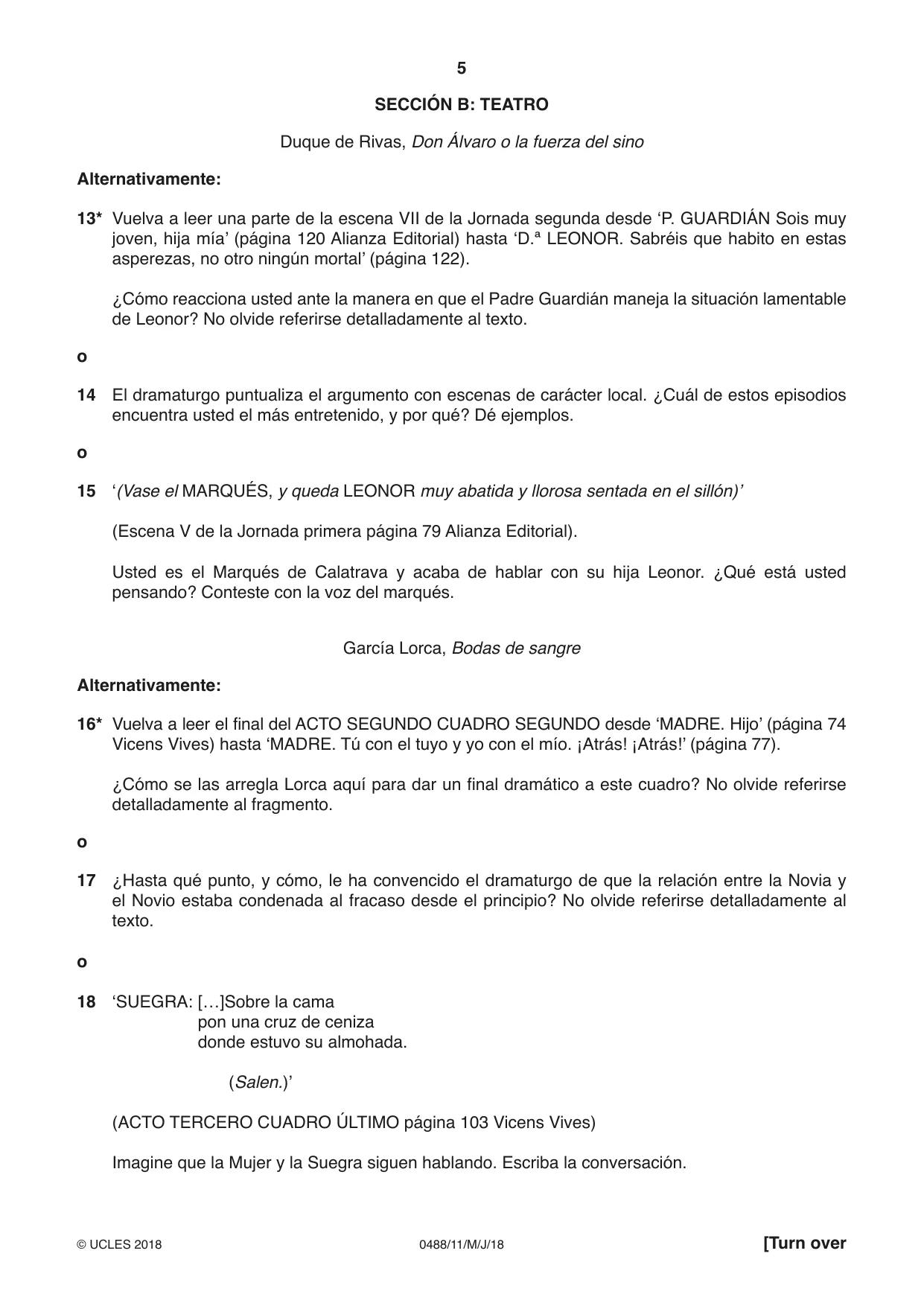 Cambridge IGCSE Spanish - Literature 0488 2018 May/June Paper 1 · Variant 1 question paper, page 5 of 8