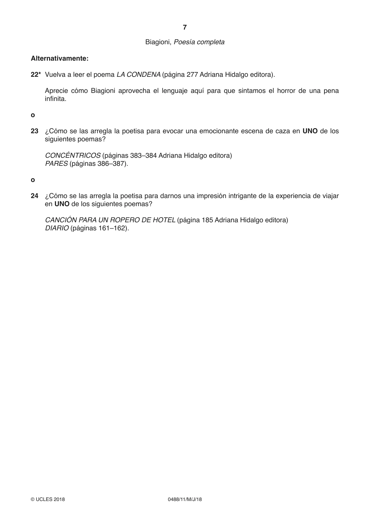 Cambridge IGCSE Spanish - Literature 0488 2018 May/June Paper 1 · Variant 1 question paper, page 7 of 8
