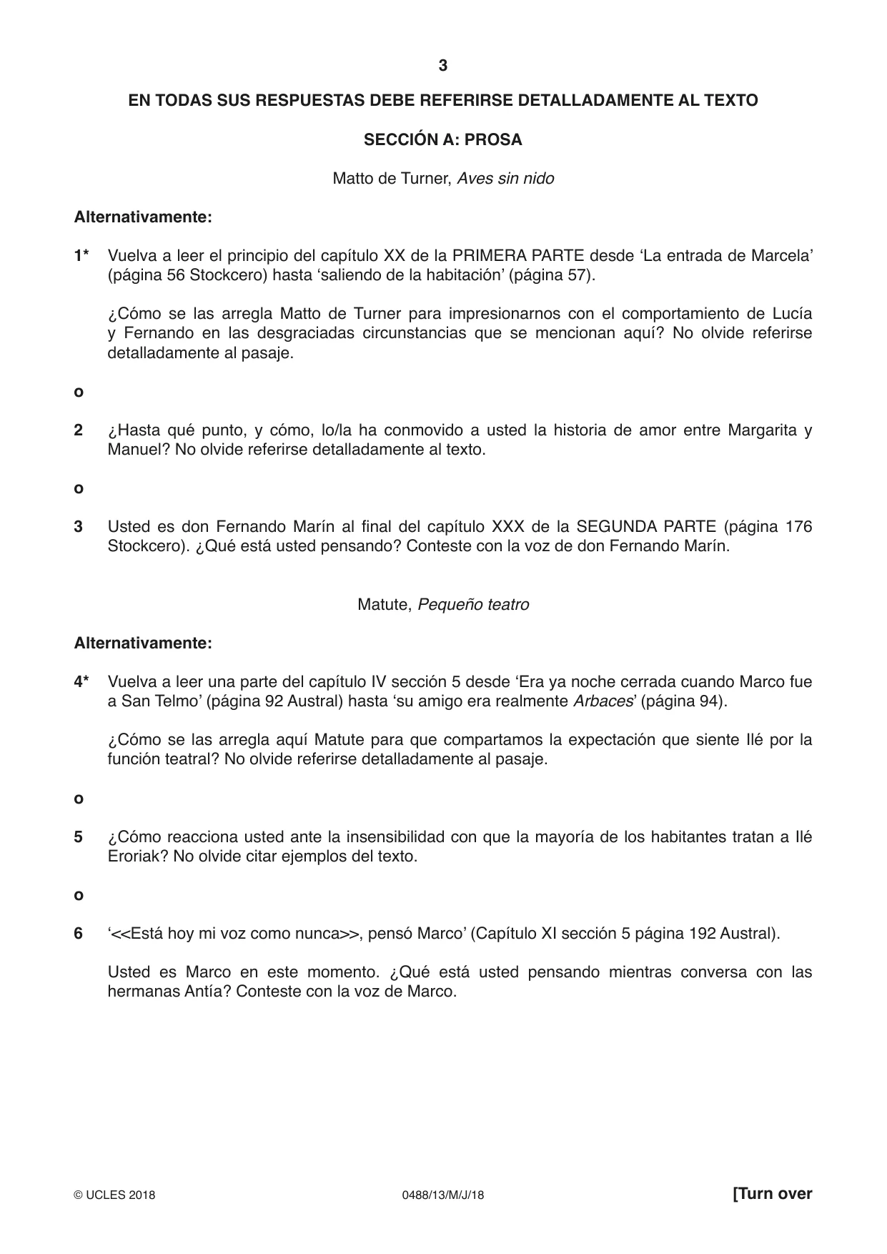 Cambridge IGCSE Spanish - Literature 0488 2018 May/June Paper 1 · Variant 3 question paper, page 3 of 8