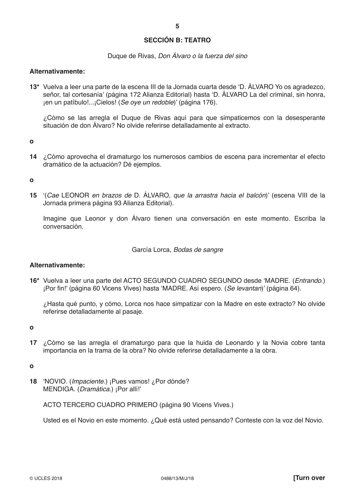 Cambridge IGCSE Spanish - Literature 0488 2018 May/June Paper 1 · Variant 3 question paper, page 5 of 8