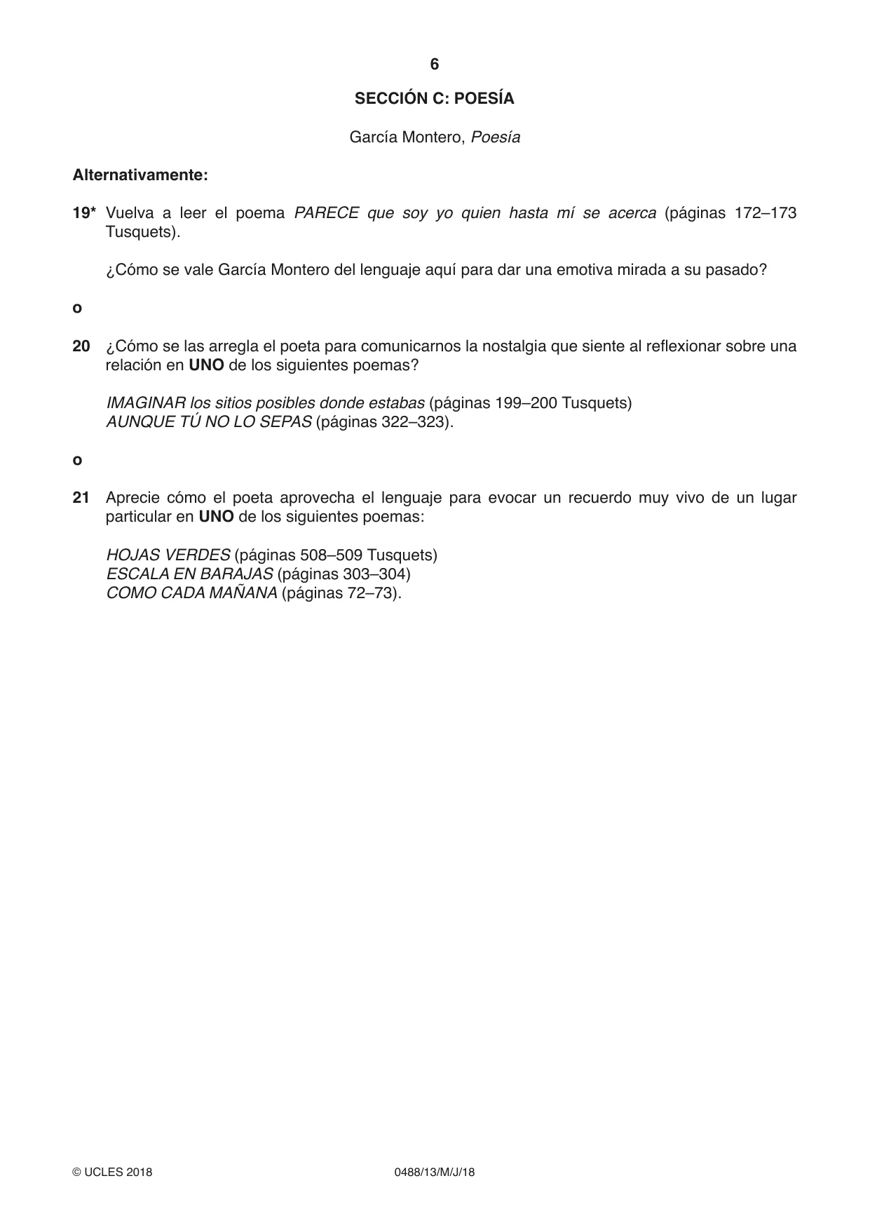 Cambridge IGCSE Spanish - Literature 0488 2018 May/June Paper 1 · Variant 3 question paper, page 6 of 8