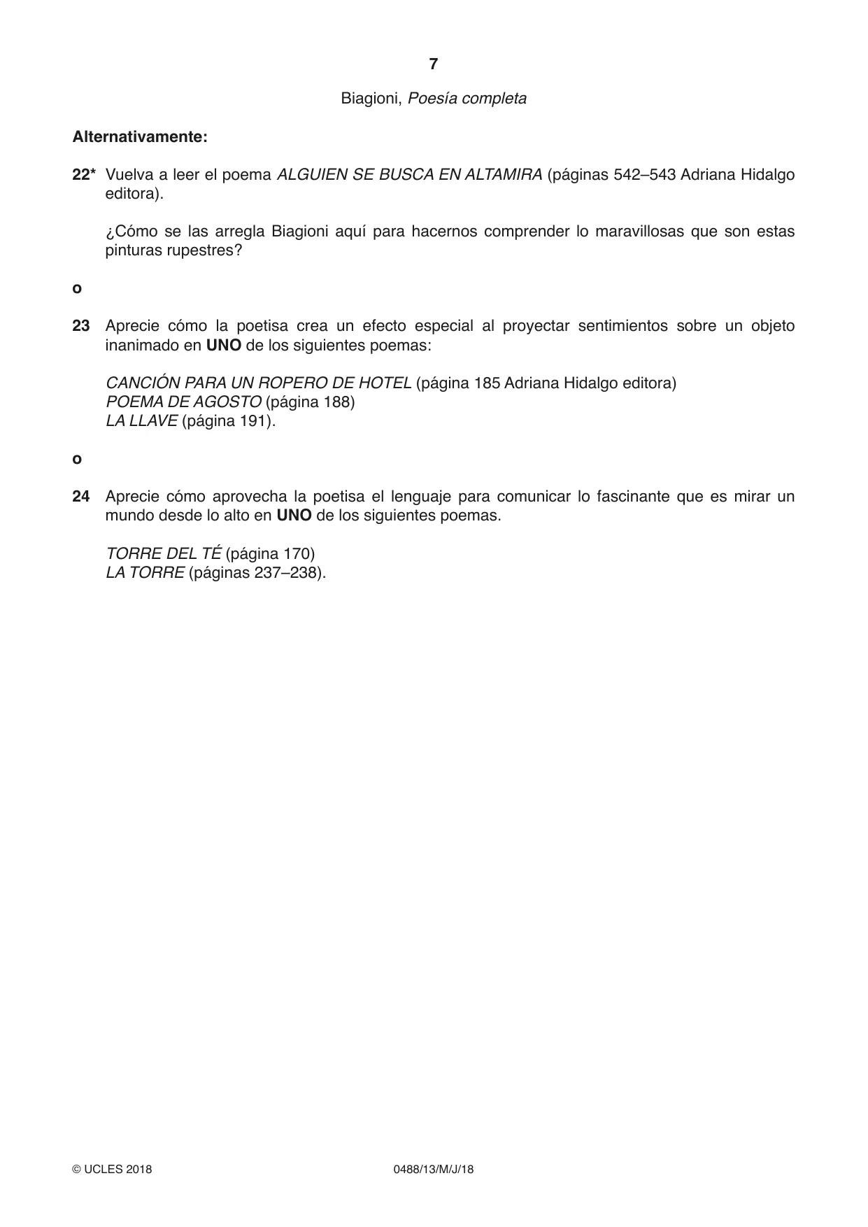 Cambridge IGCSE Spanish - Literature 0488 2018 May/June Paper 1 · Variant 3 question paper, page 7 of 8