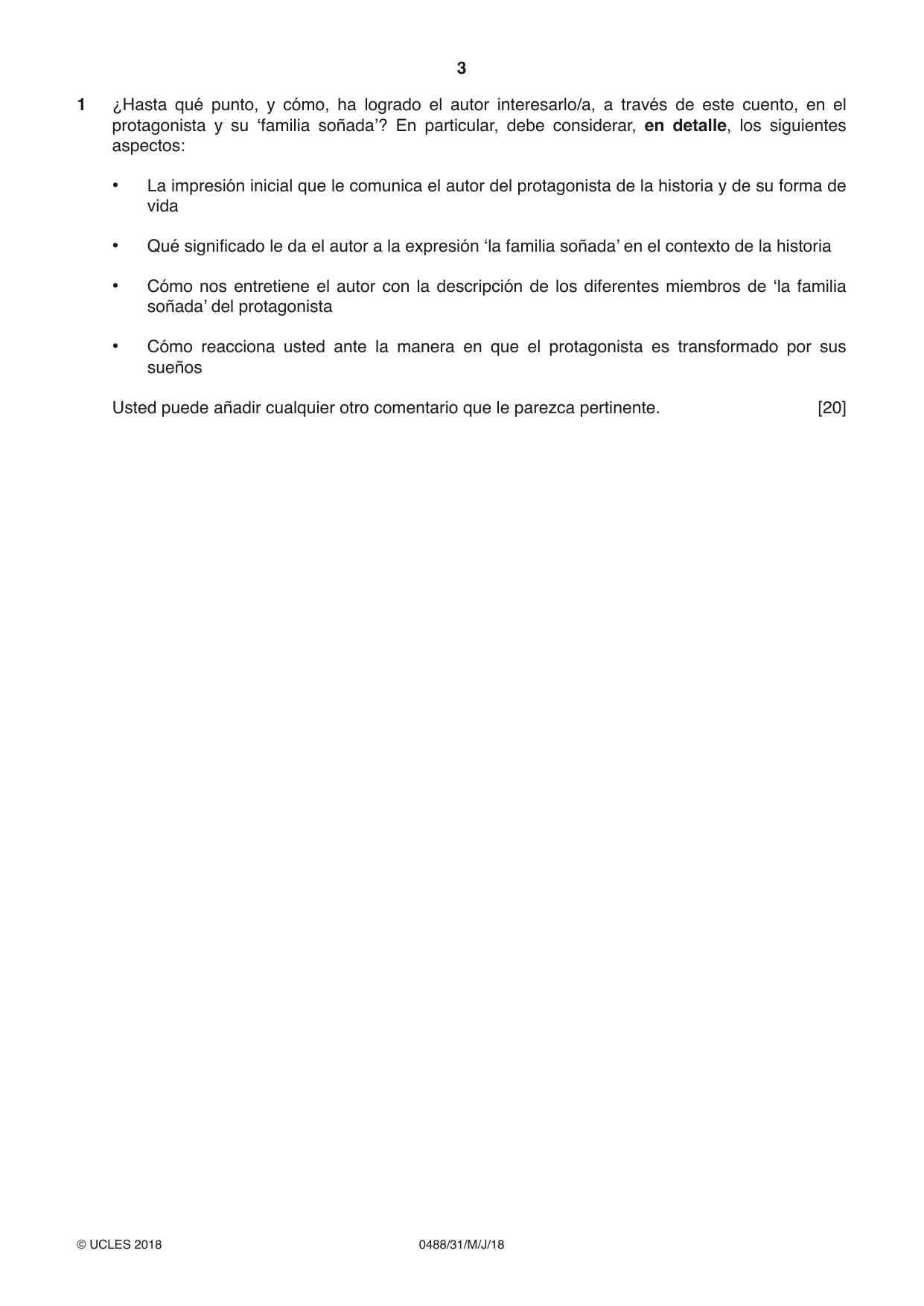 Cambridge IGCSE Spanish - Literature 0488 2018 May/June Paper 3 · Variant 1 question paper, page 3 of 4