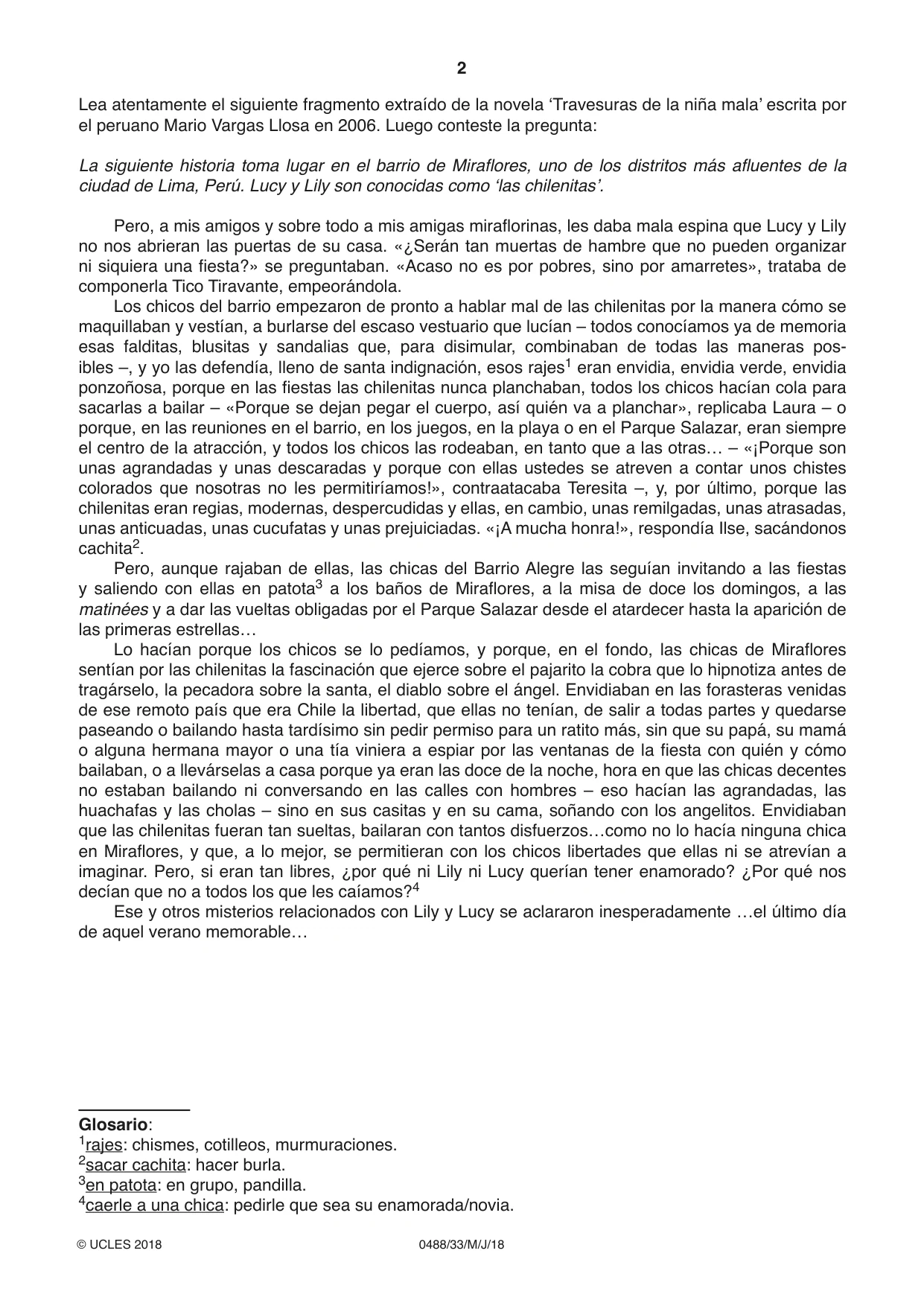 Cambridge IGCSE Spanish - Literature 0488 2018 May/June Paper 3 · Variant 3 question paper, page 2 of 4