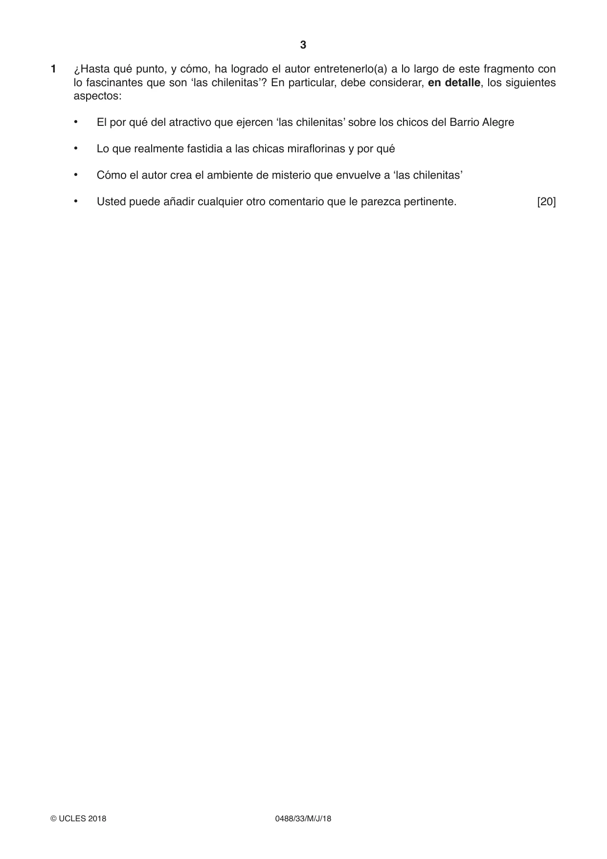 Cambridge IGCSE Spanish - Literature 0488 2018 May/June Paper 3 · Variant 3 question paper, page 3 of 4