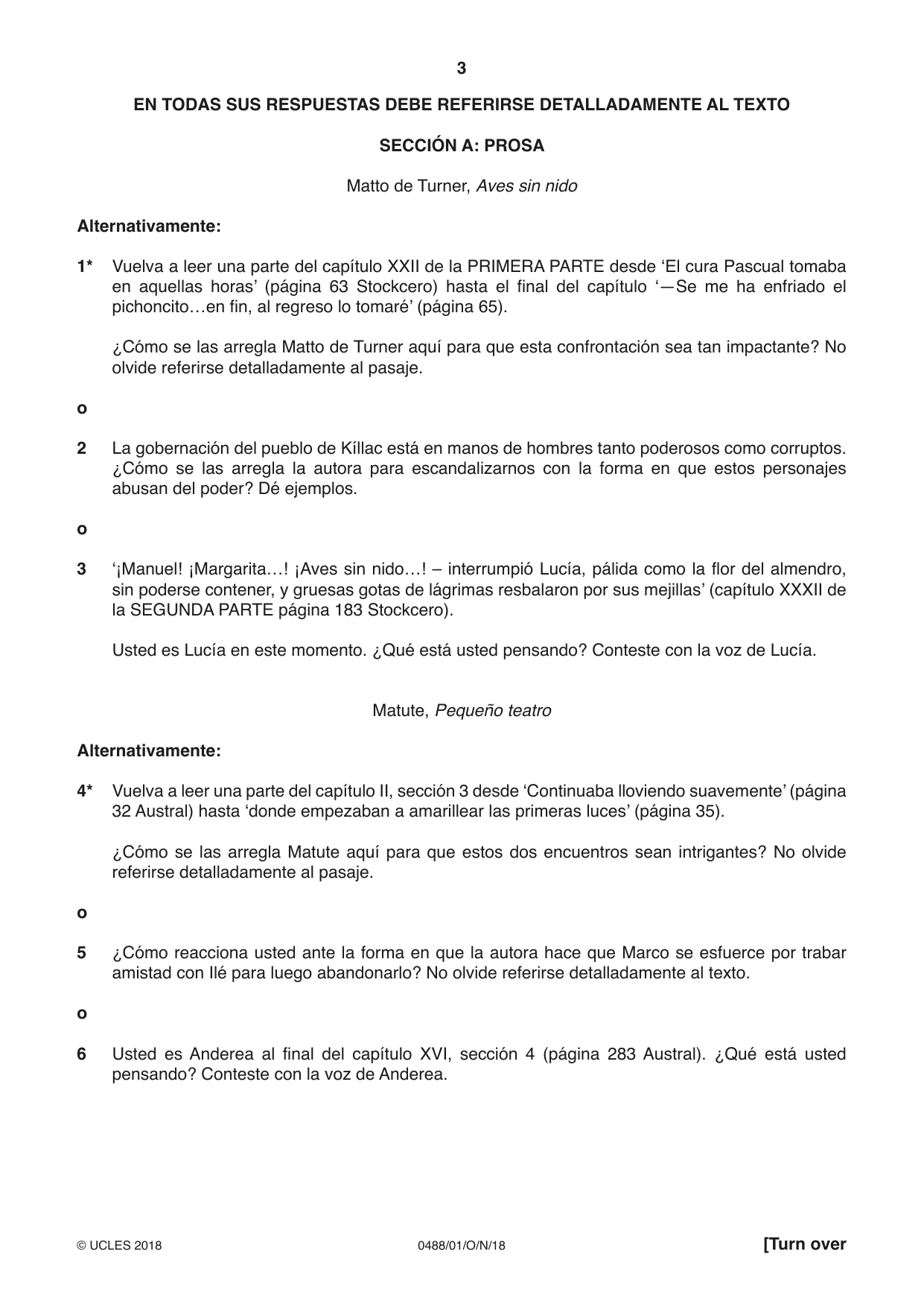Cambridge IGCSE Spanish - Literature 0488 2018 Oct/Nov Paper 1 · Variant 0 question paper, page 3 of 8