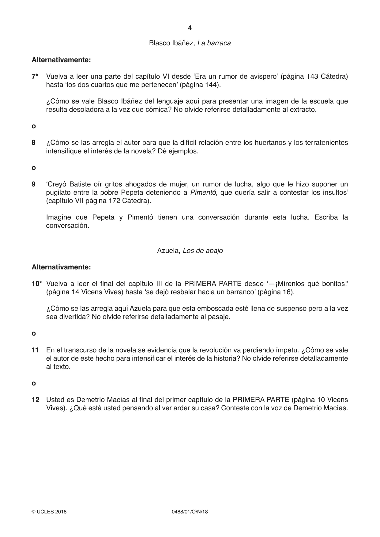 Cambridge IGCSE Spanish - Literature 0488 2018 Oct/Nov Paper 1 · Variant 0 question paper, page 4 of 8