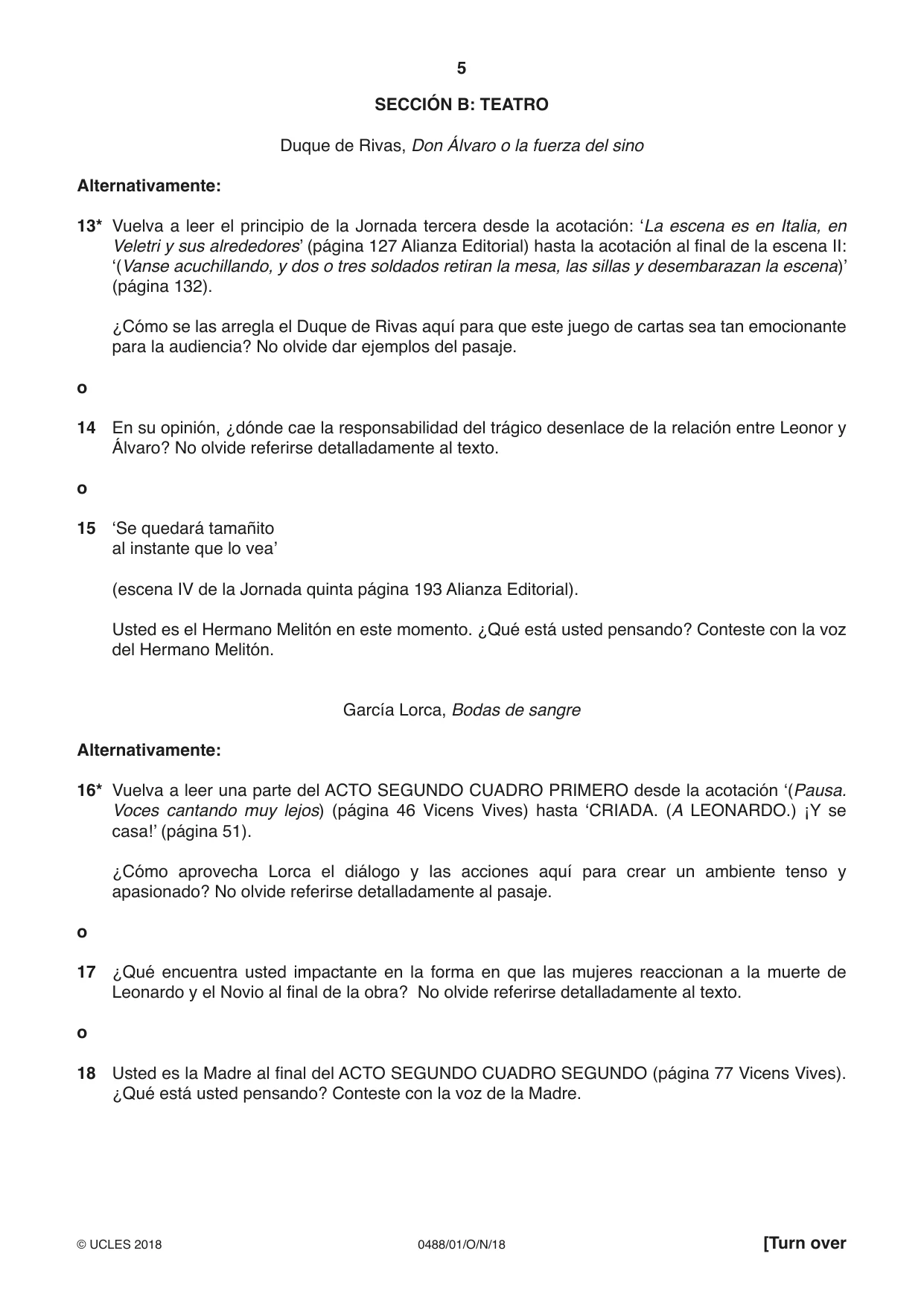 Cambridge IGCSE Spanish - Literature 0488 2018 Oct/Nov Paper 1 · Variant 0 question paper, page 5 of 8