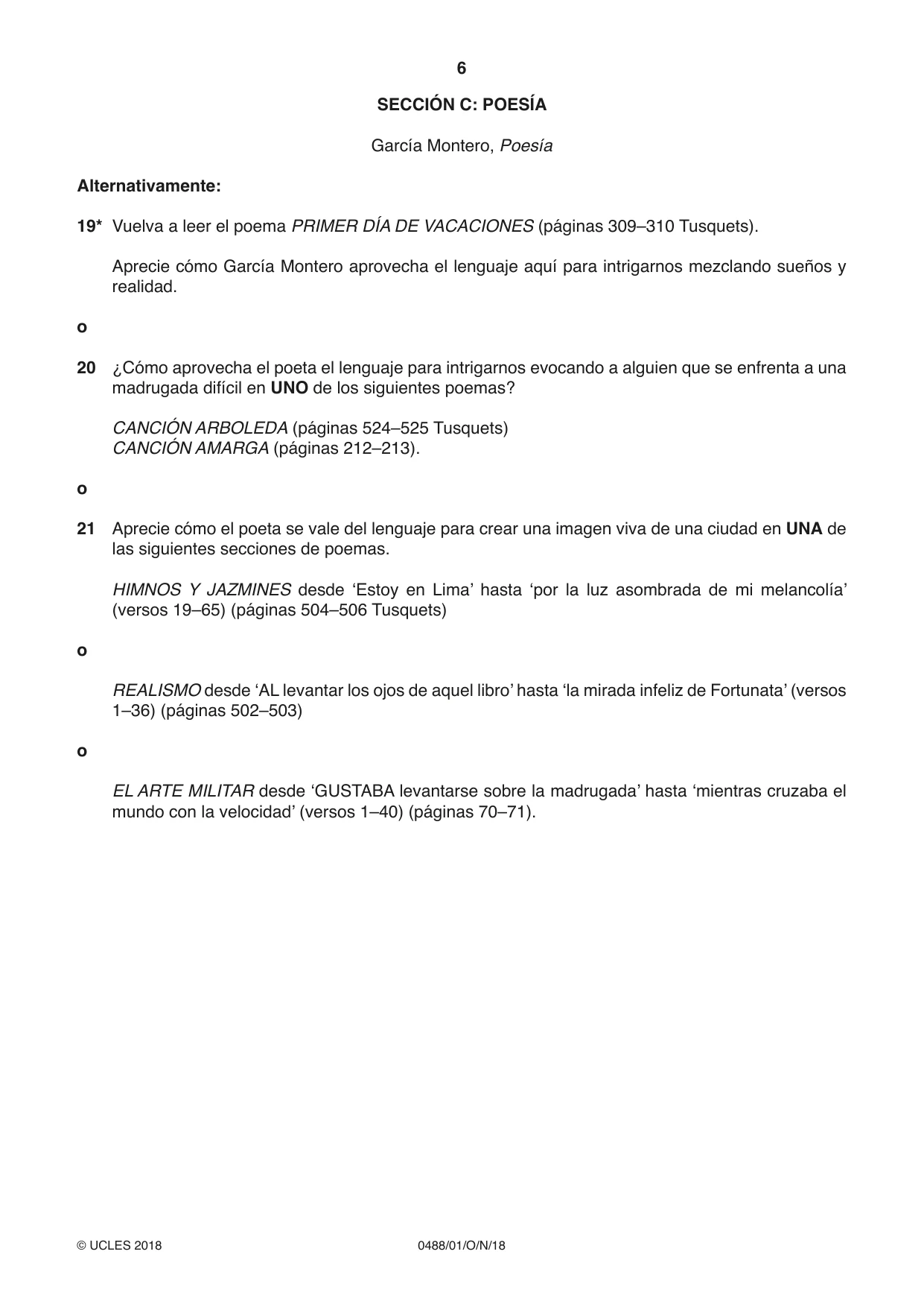 Cambridge IGCSE Spanish - Literature 0488 2018 Oct/Nov Paper 1 · Variant 0 question paper, page 6 of 8