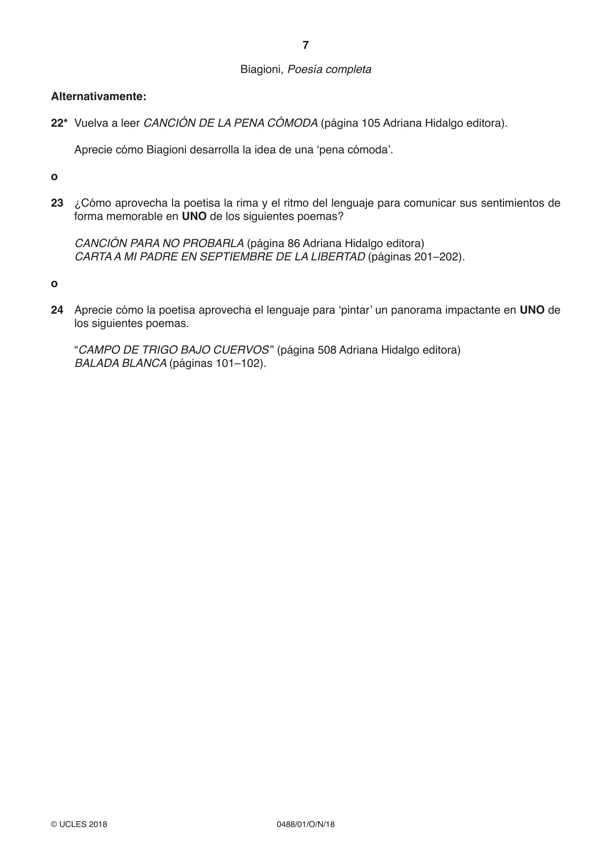 Cambridge IGCSE Spanish - Literature 0488 2018 Oct/Nov Paper 1 · Variant 0 question paper, page 7 of 8