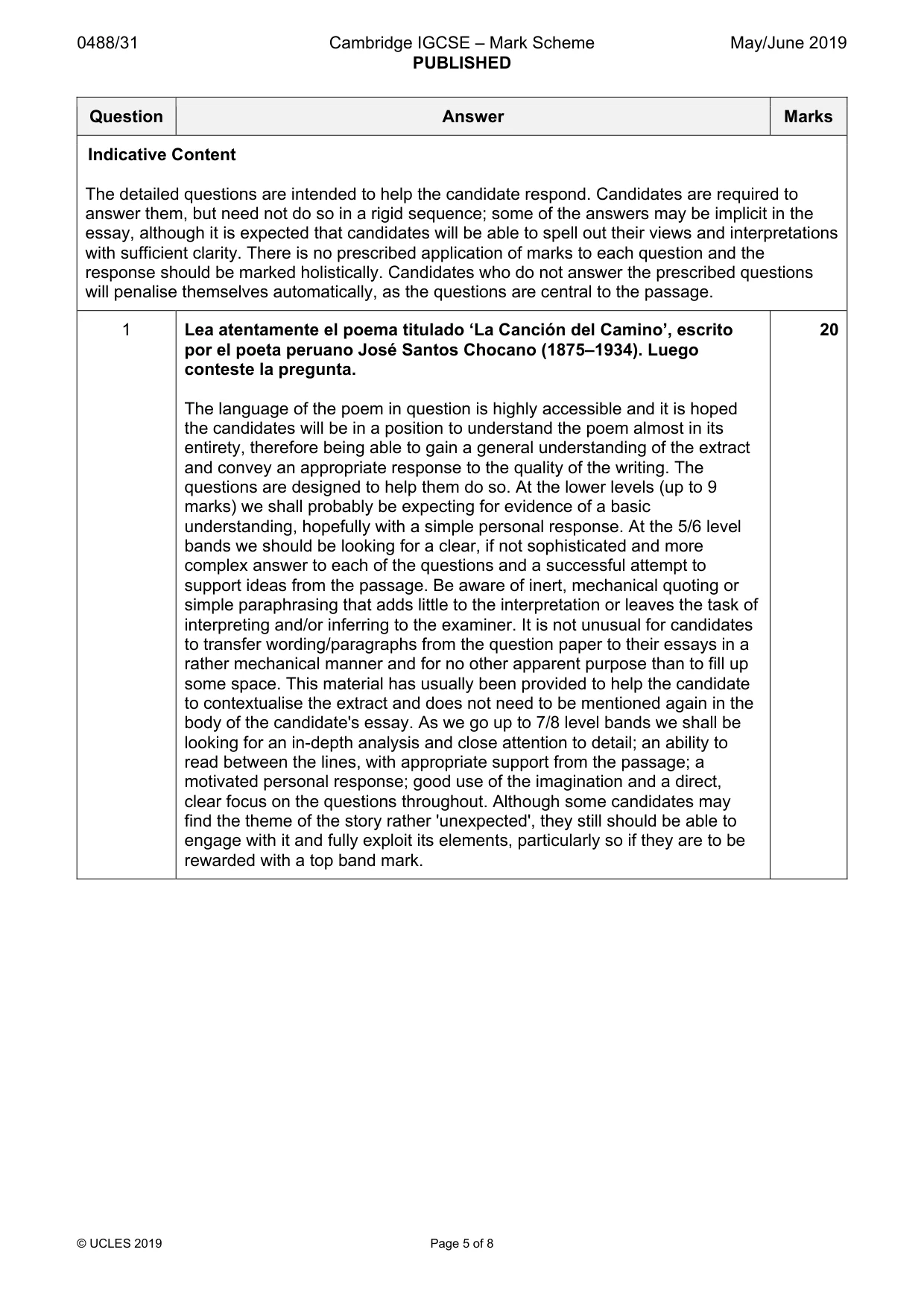 Mark scheme, page 5 of 8
