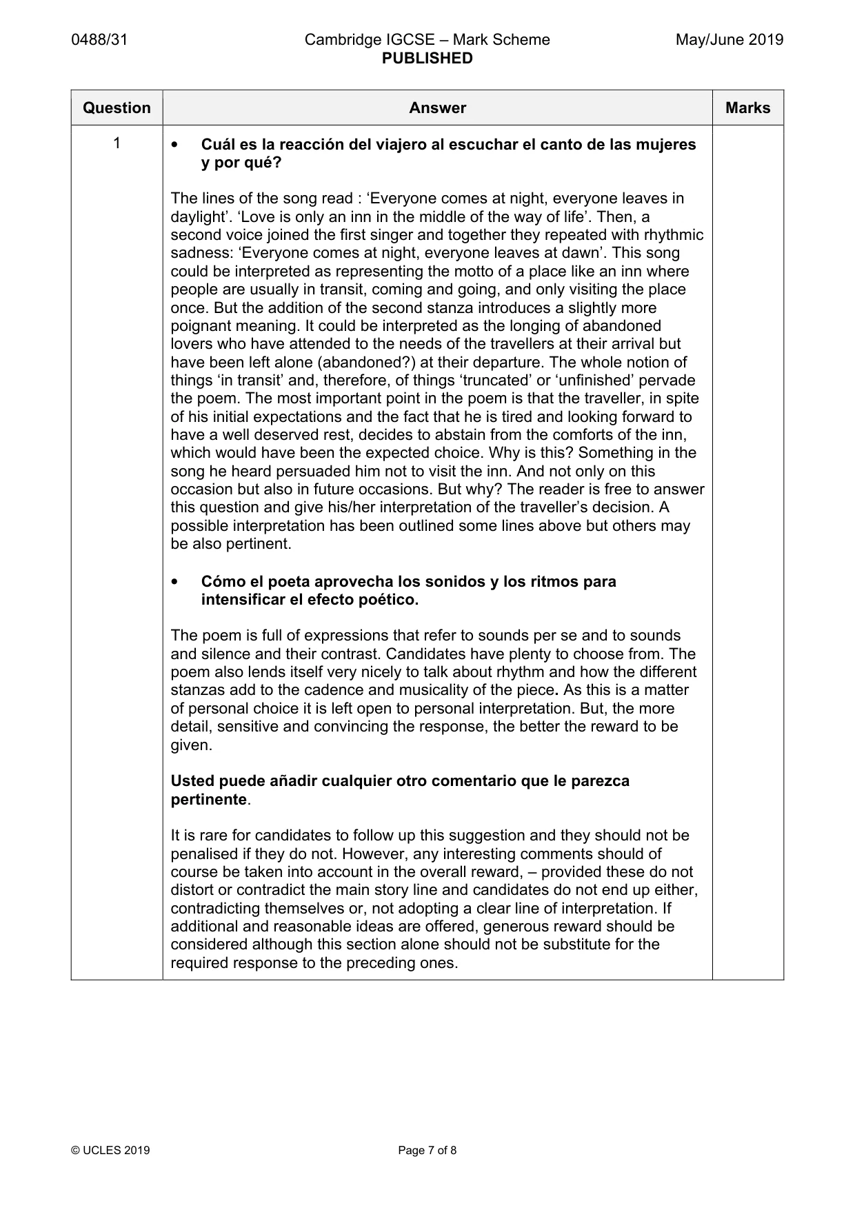 Mark scheme, page 7 of 8