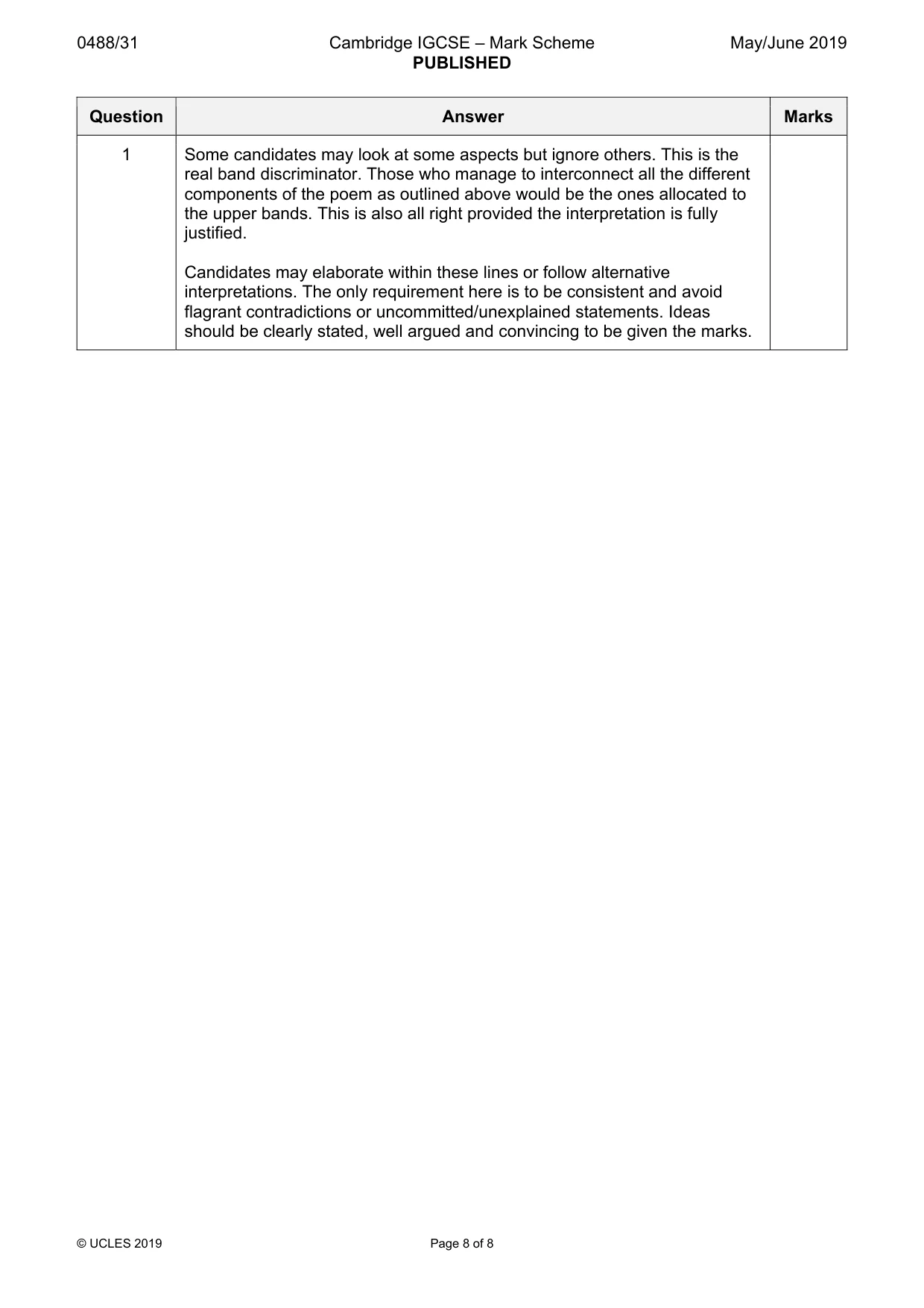 Mark scheme, page 8 of 8