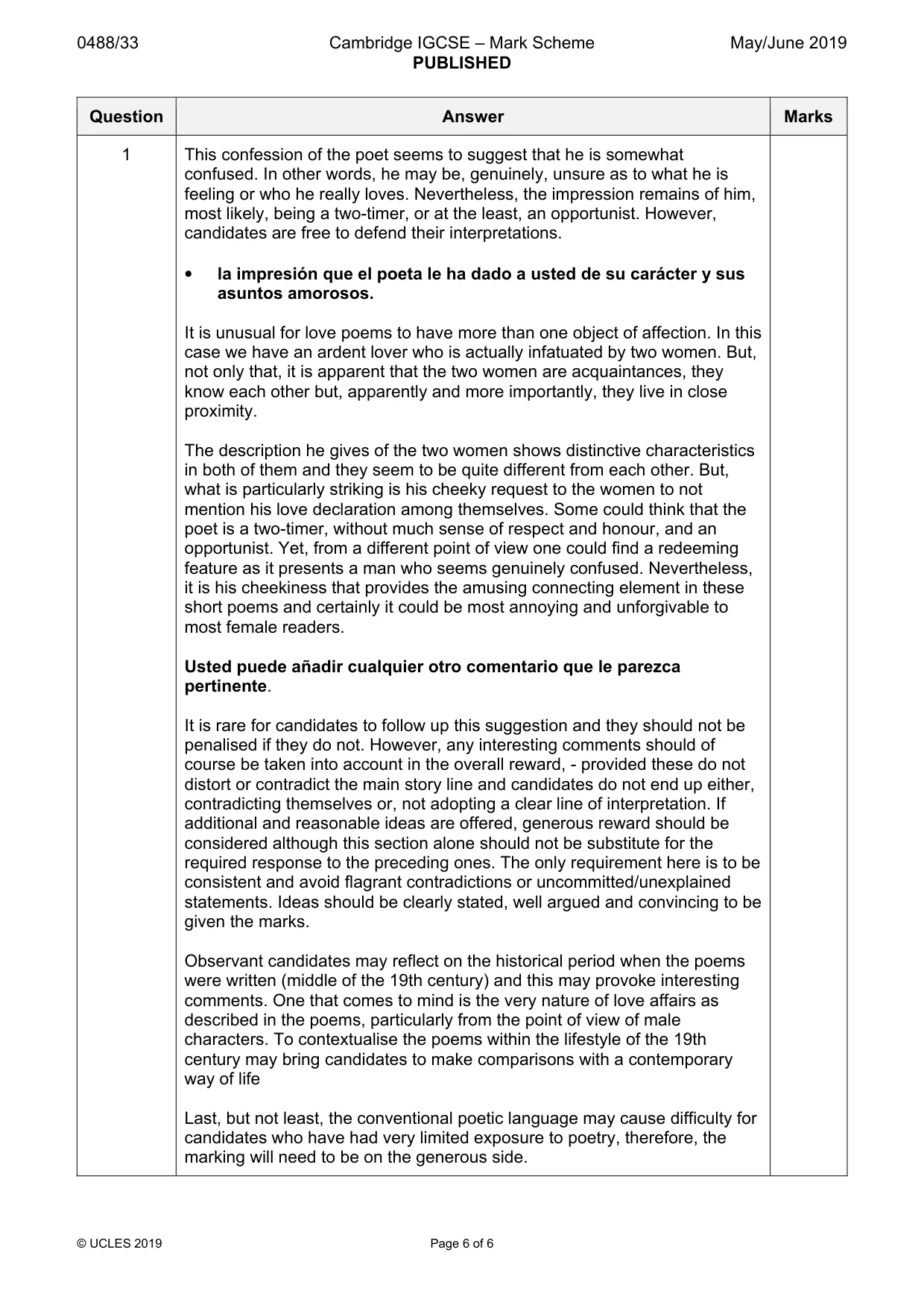 Mark scheme, page 6 of 6