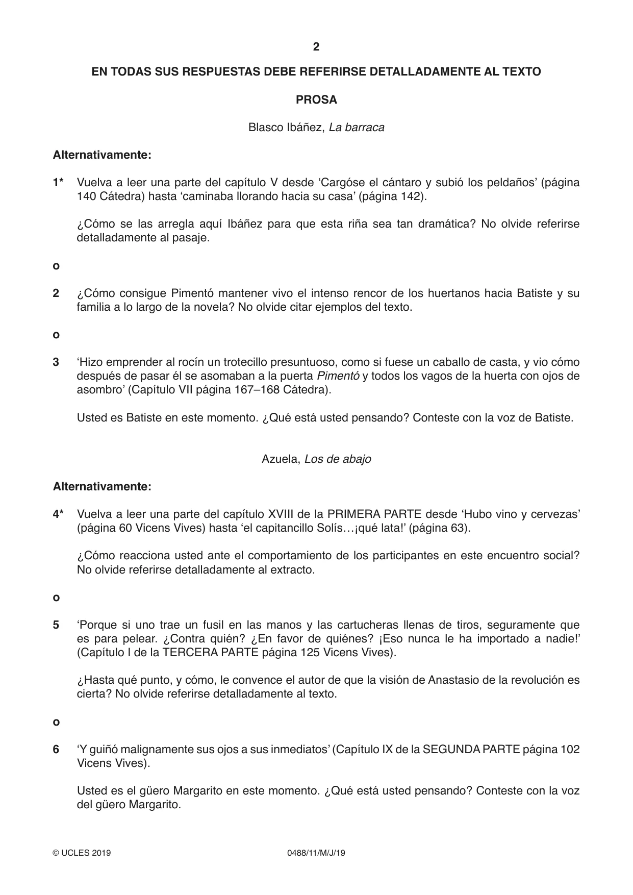Cambridge IGCSE Spanish - Literature 0488 2019 May/June Paper 1 · Variant 1 question paper, page 2 of 8
