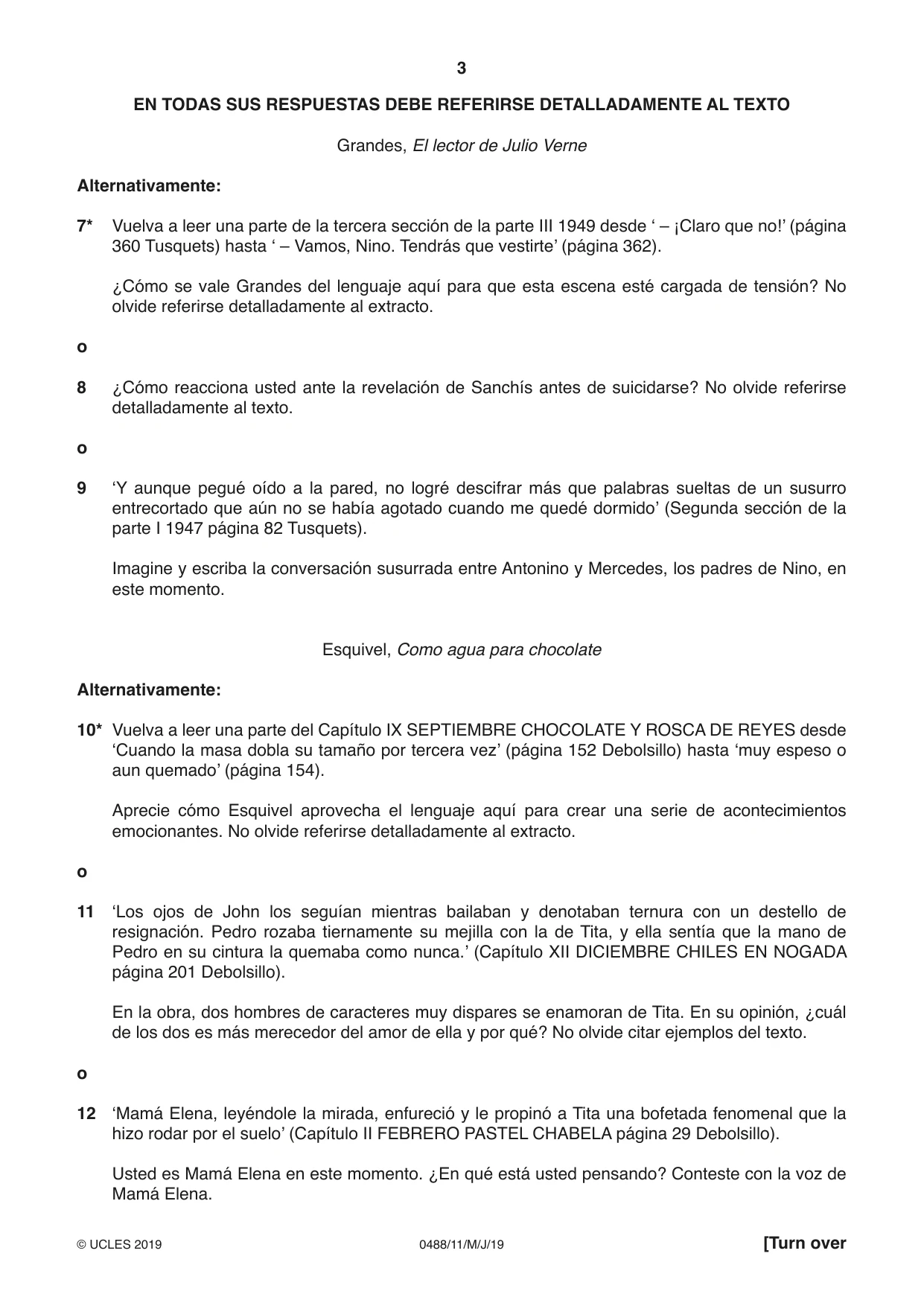 Cambridge IGCSE Spanish - Literature 0488 2019 May/June Paper 1 · Variant 1 question paper, page 3 of 8