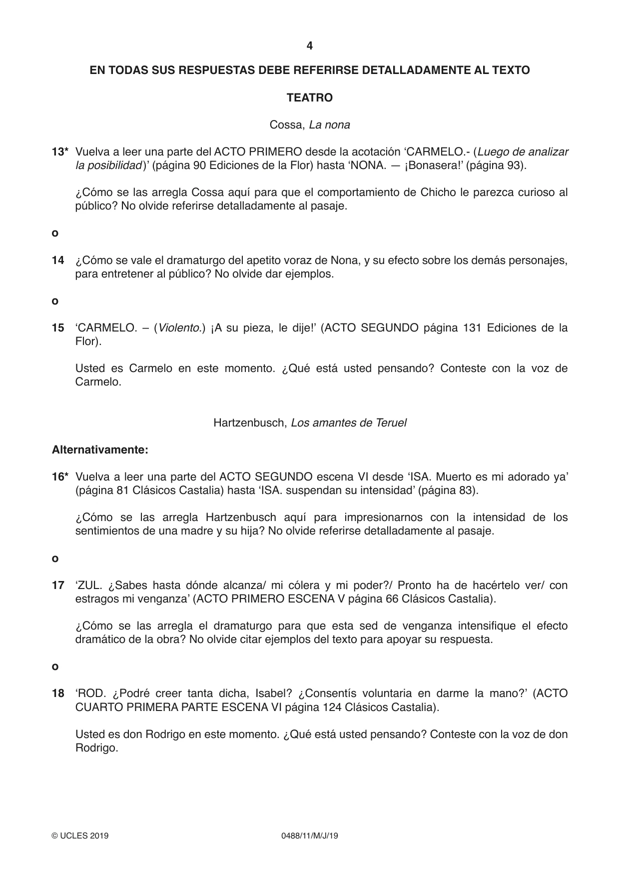 Cambridge IGCSE Spanish - Literature 0488 2019 May/June Paper 1 · Variant 1 question paper, page 4 of 8
