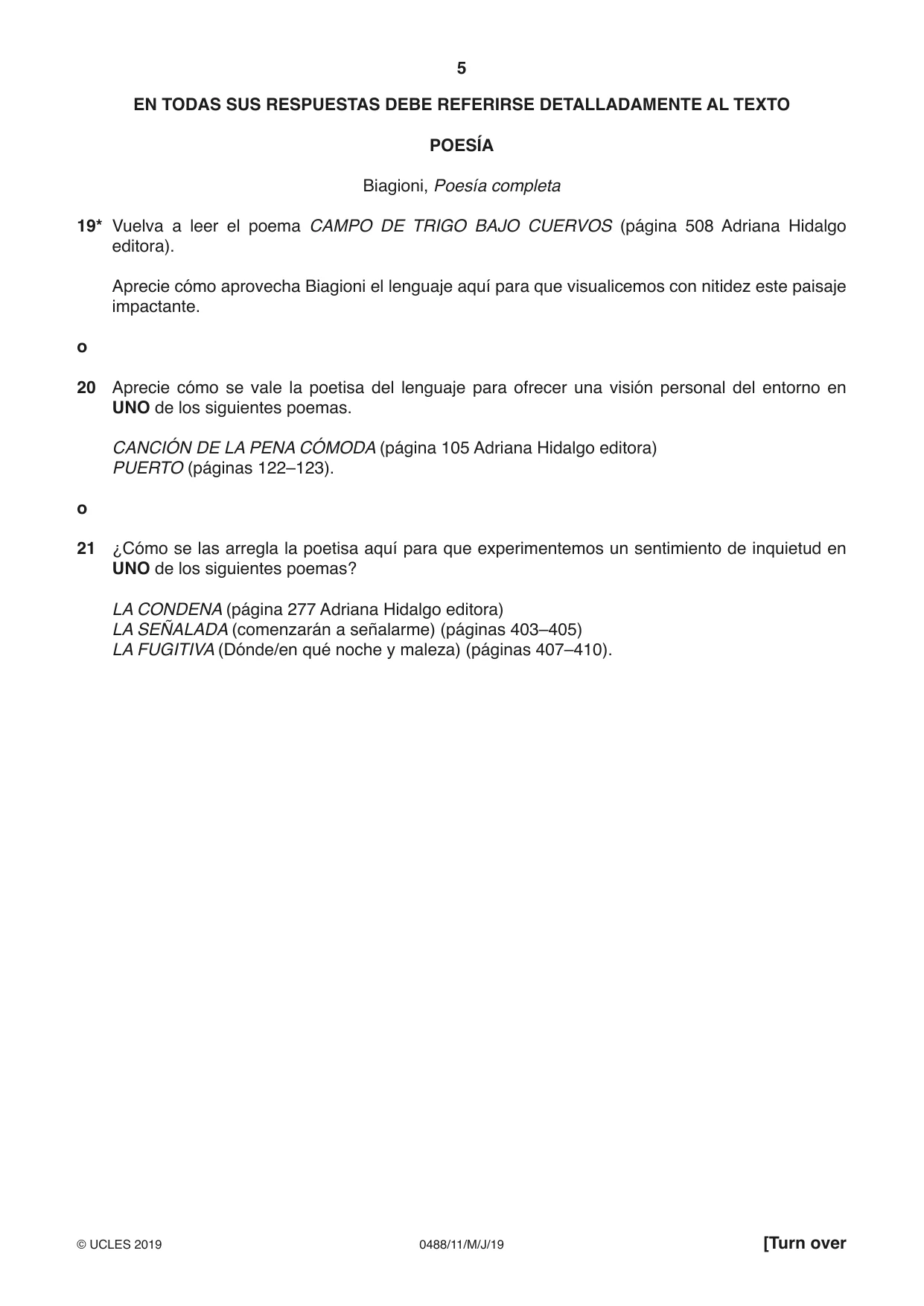 Cambridge IGCSE Spanish - Literature 0488 2019 May/June Paper 1 · Variant 1 question paper, page 5 of 8