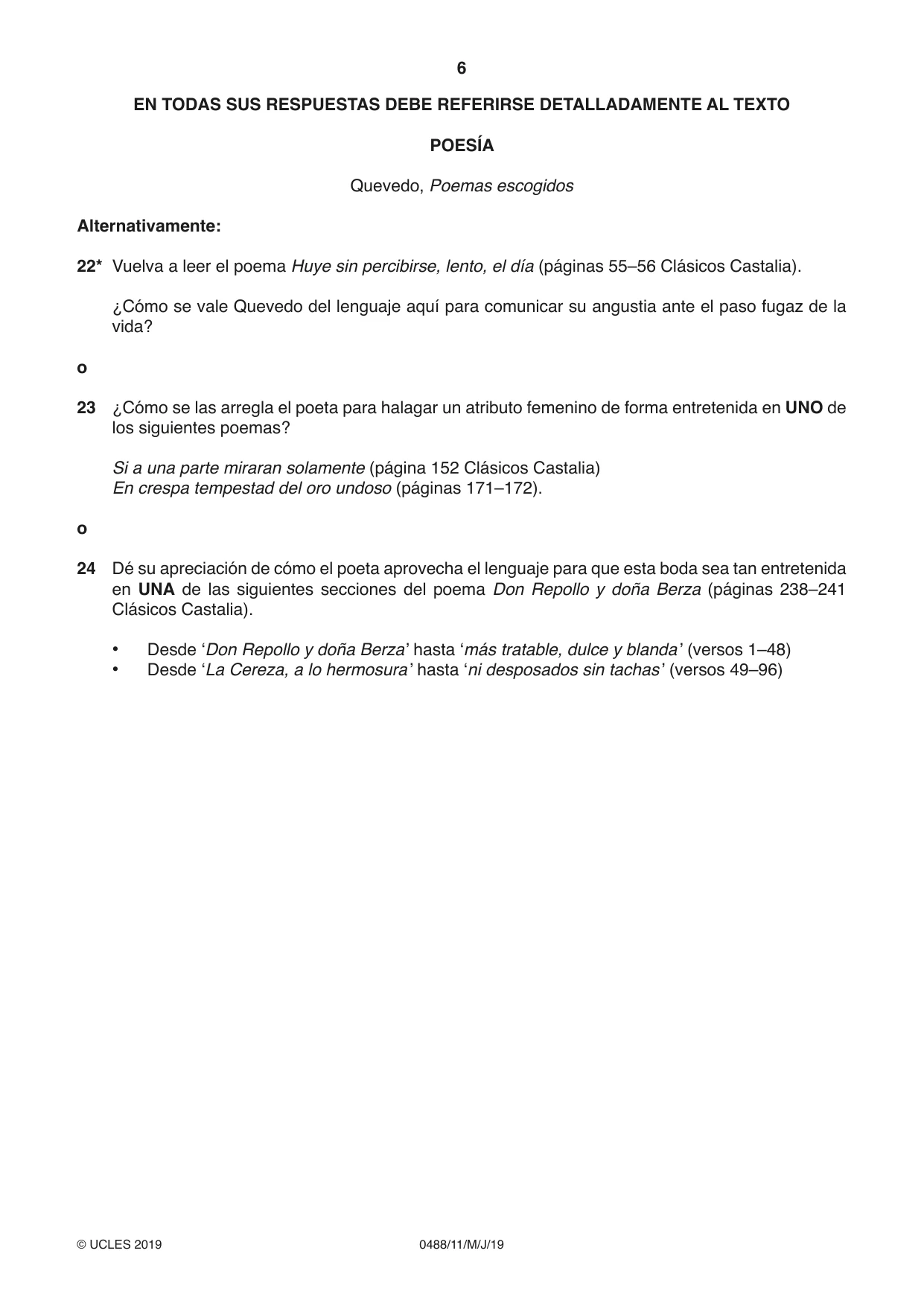 Cambridge IGCSE Spanish - Literature 0488 2019 May/June Paper 1 · Variant 1 question paper, page 6 of 8