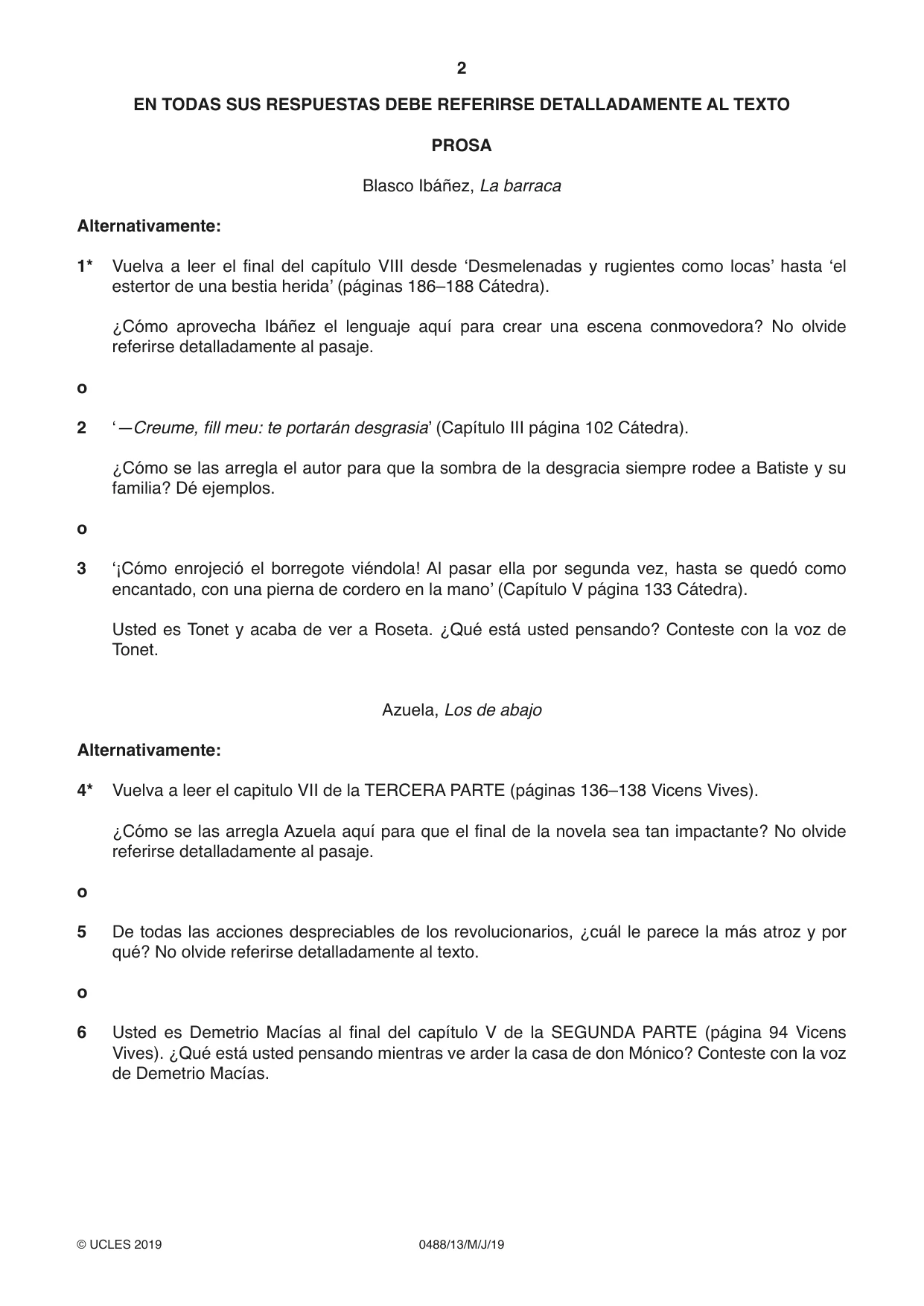 Cambridge IGCSE Spanish - Literature 0488 2019 May/June Paper 1 · Variant 3 question paper, page 2 of 8