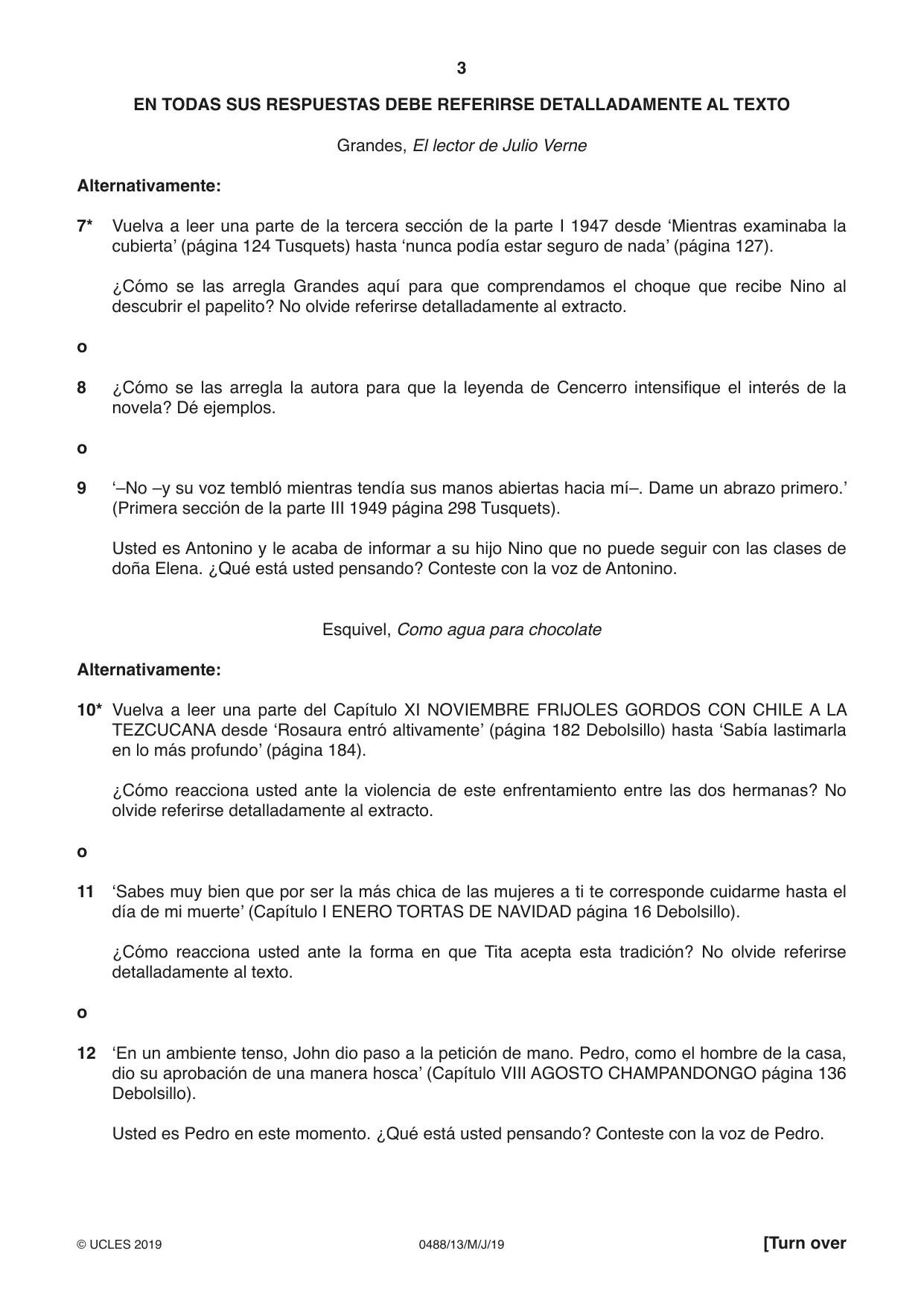 Cambridge IGCSE Spanish - Literature 0488 2019 May/June Paper 1 · Variant 3 question paper, page 3 of 8