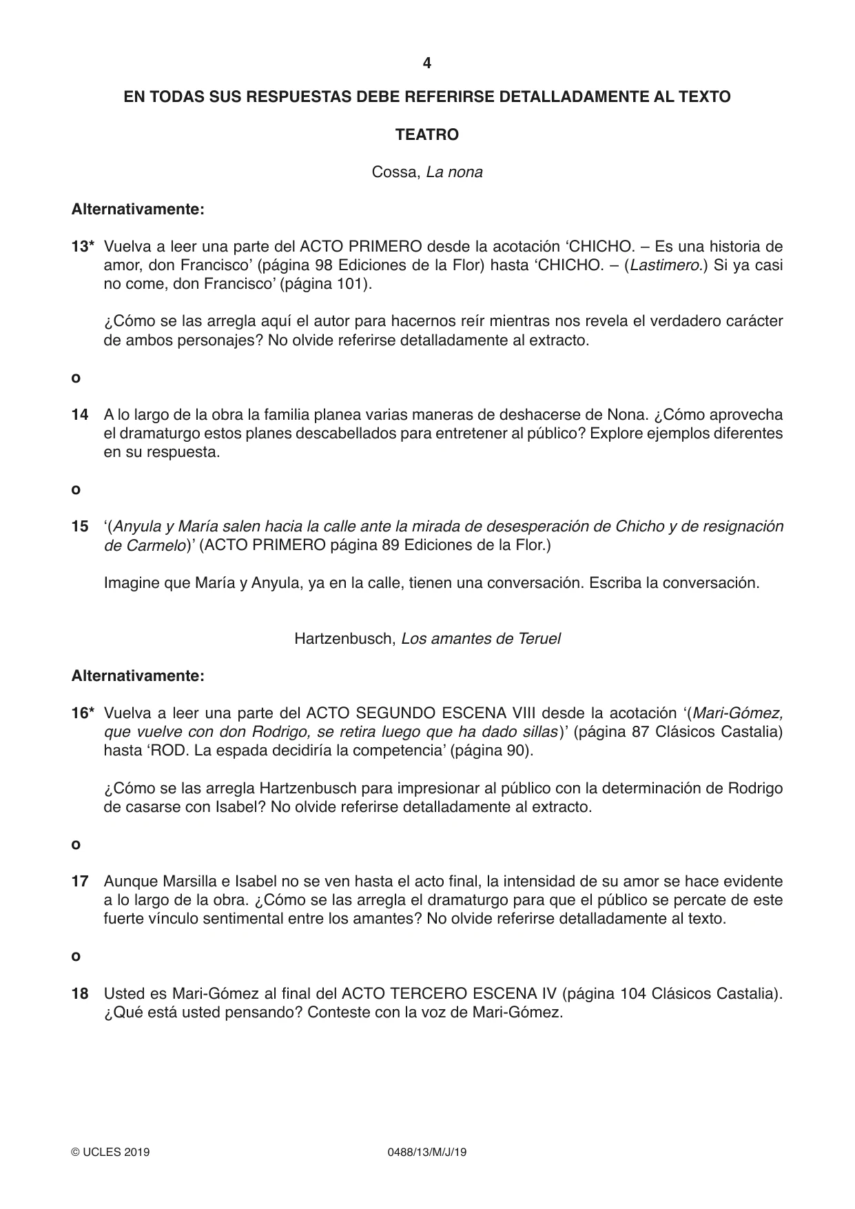 Cambridge IGCSE Spanish - Literature 0488 2019 May/June Paper 1 · Variant 3 question paper, page 4 of 8