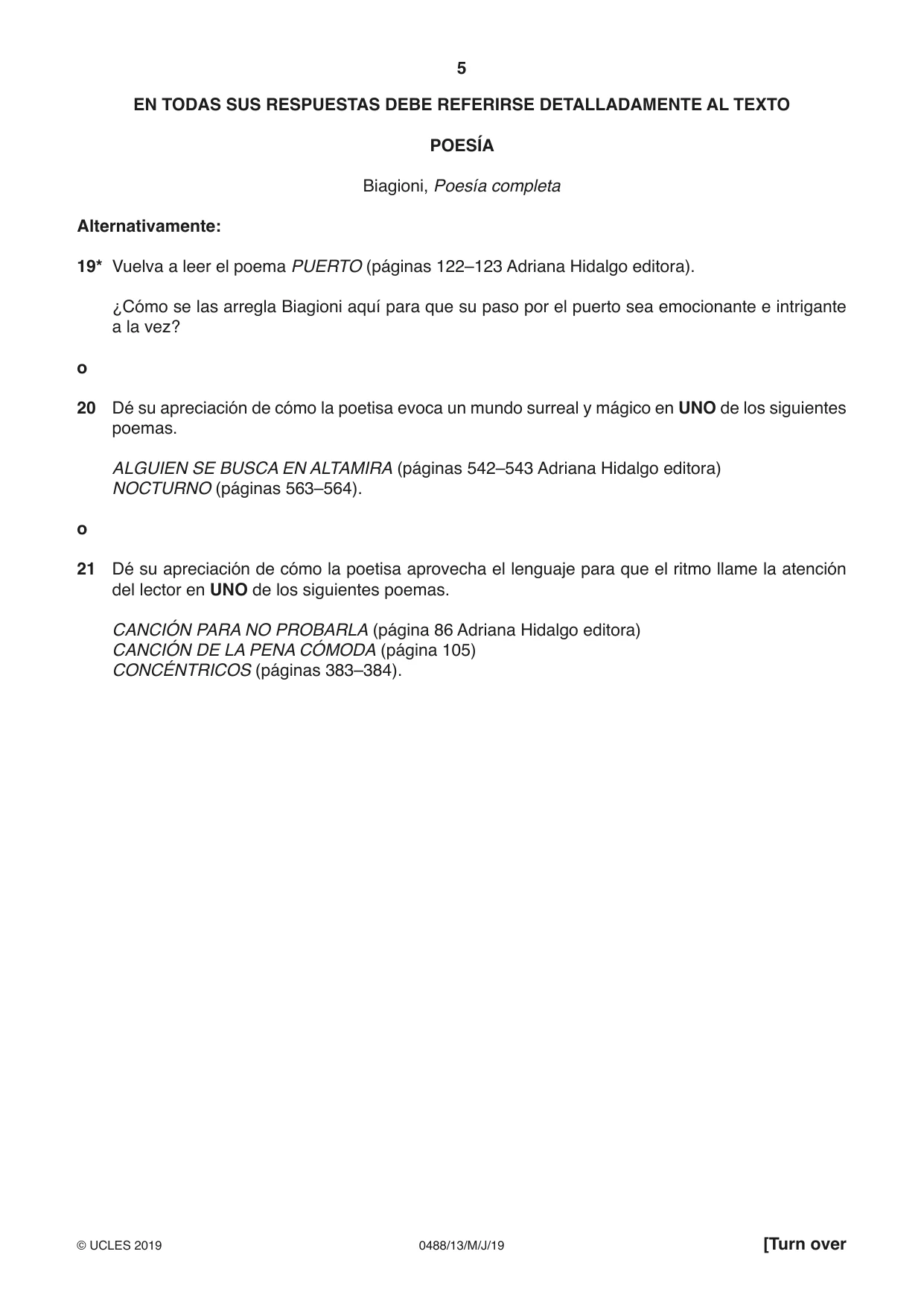 Cambridge IGCSE Spanish - Literature 0488 2019 May/June Paper 1 · Variant 3 question paper, page 5 of 8