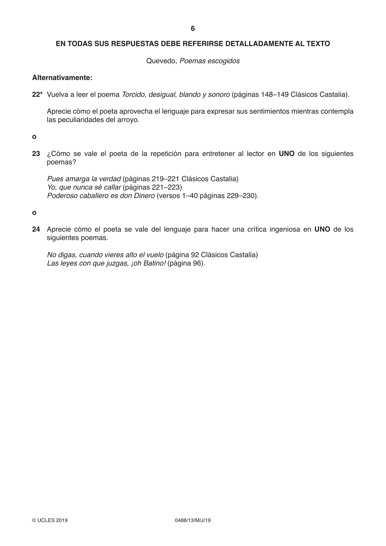 Cambridge IGCSE Spanish - Literature 0488 2019 May/June Paper 1 · Variant 3 question paper, page 6 of 8