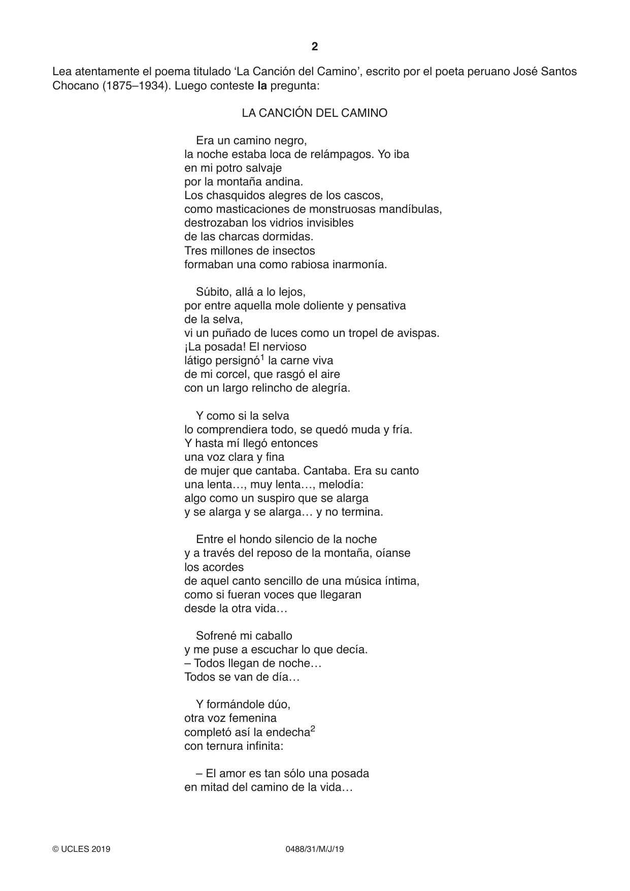 Cambridge IGCSE Spanish - Literature 0488 2019 May/June Paper 3 · Variant 1 question paper, page 2 of 4