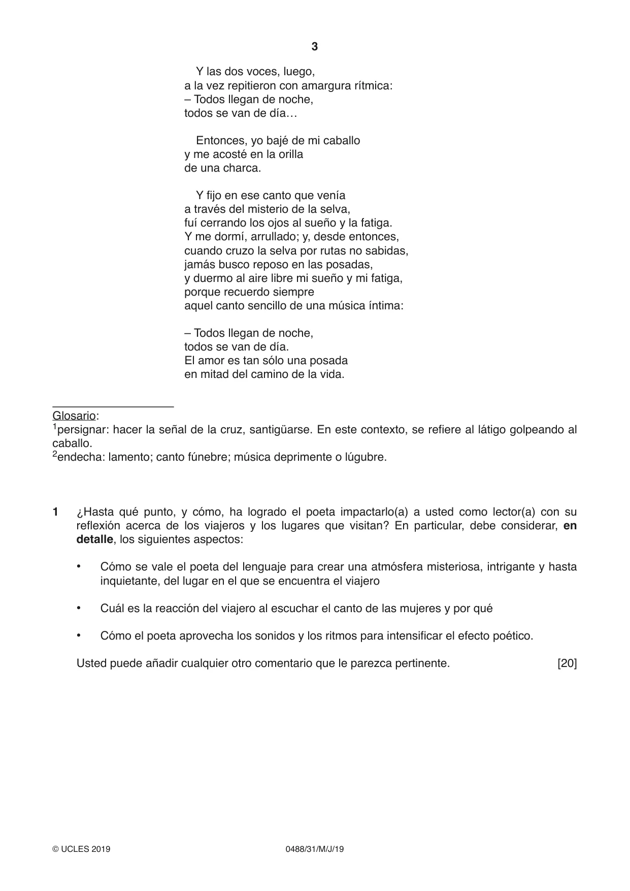 Cambridge IGCSE Spanish - Literature 0488 2019 May/June Paper 3 · Variant 1 question paper, page 3 of 4