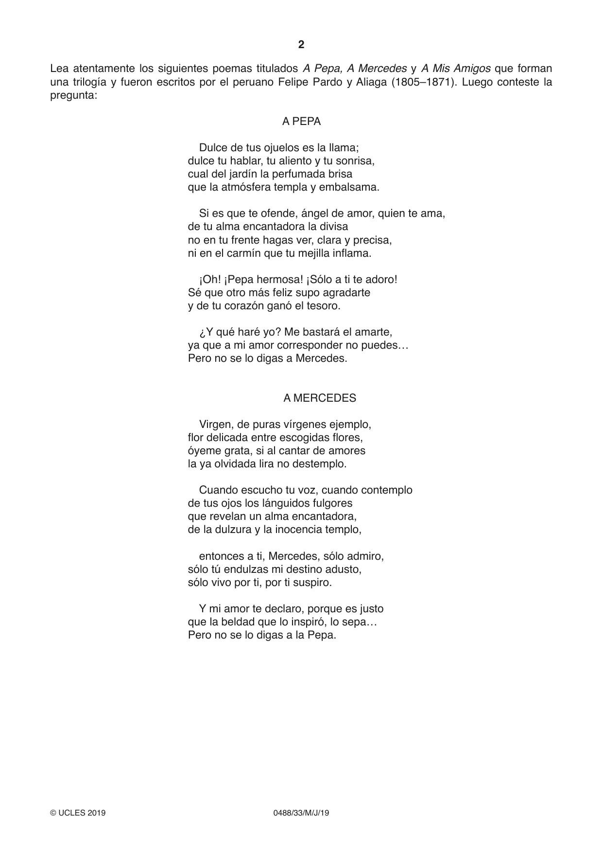Cambridge IGCSE Spanish - Literature 0488 2019 May/June Paper 3 · Variant 3 question paper, page 2 of 4