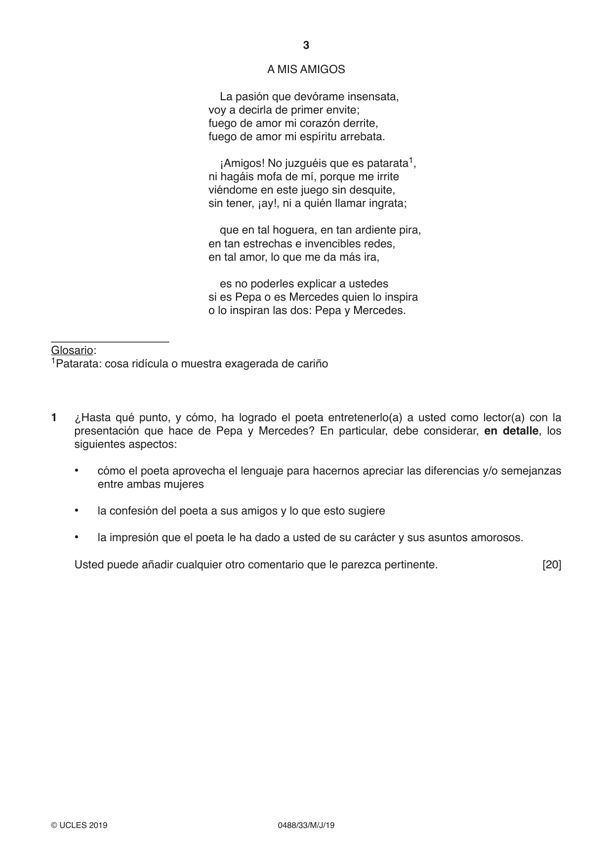 Cambridge IGCSE Spanish - Literature 0488 2019 May/June Paper 3 · Variant 3 question paper, page 3 of 4