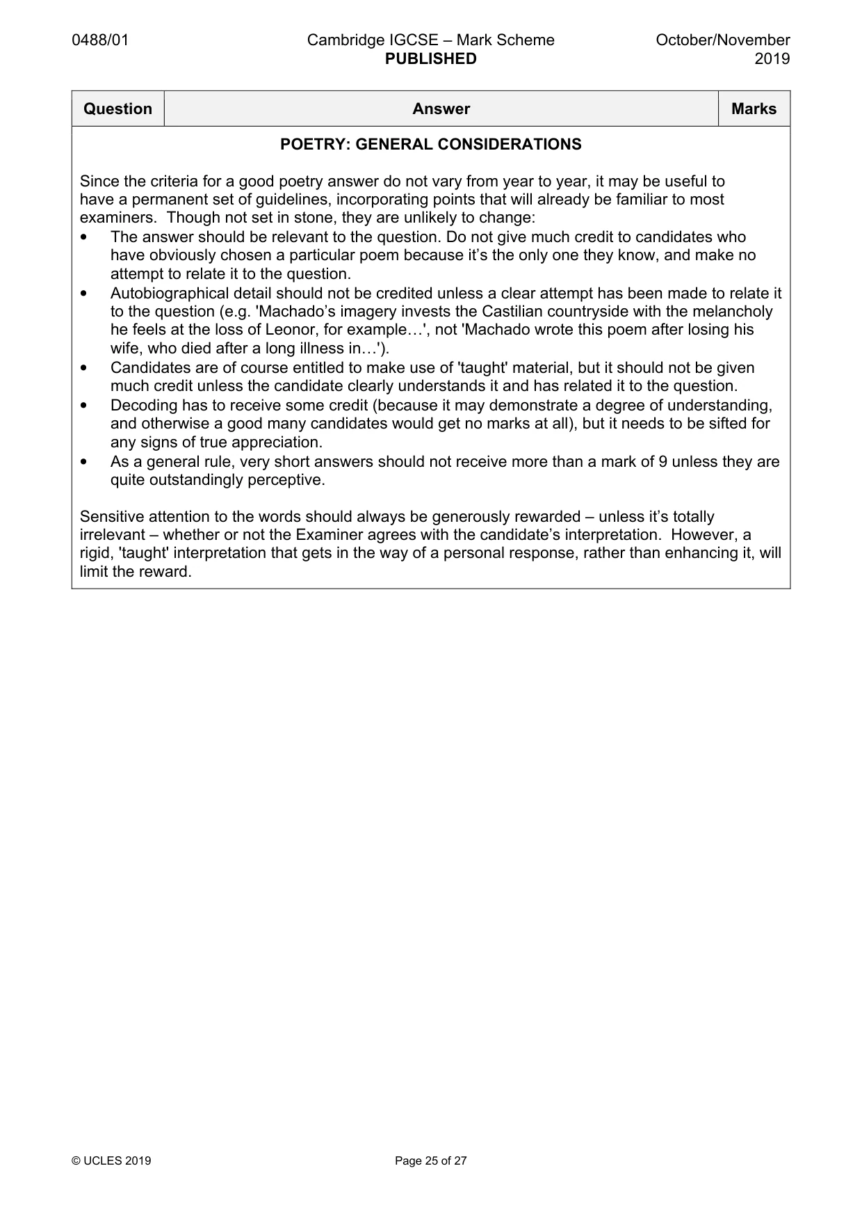 Mark scheme, page 25 of 27